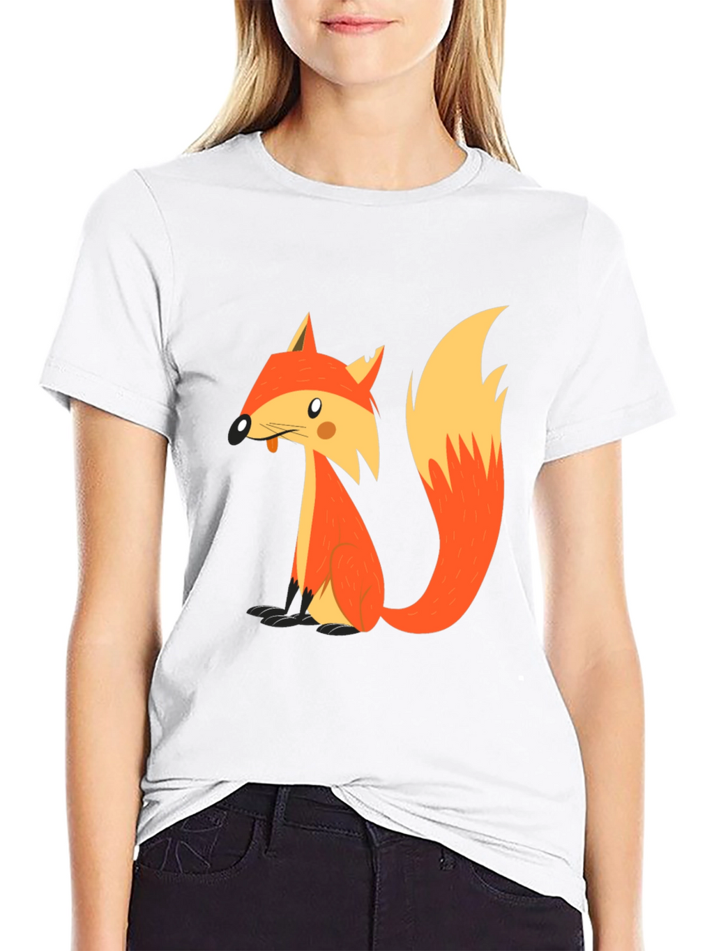 Cartoon Fox Graphic T-Shirt - Black