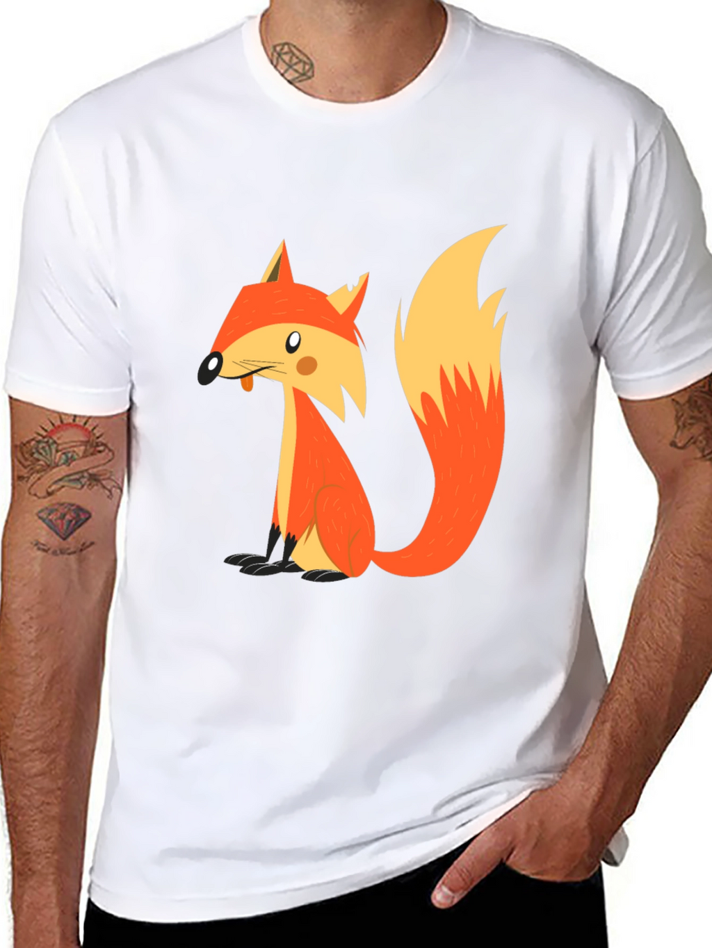 Cartoon Fox Graphic T-Shirt - Black