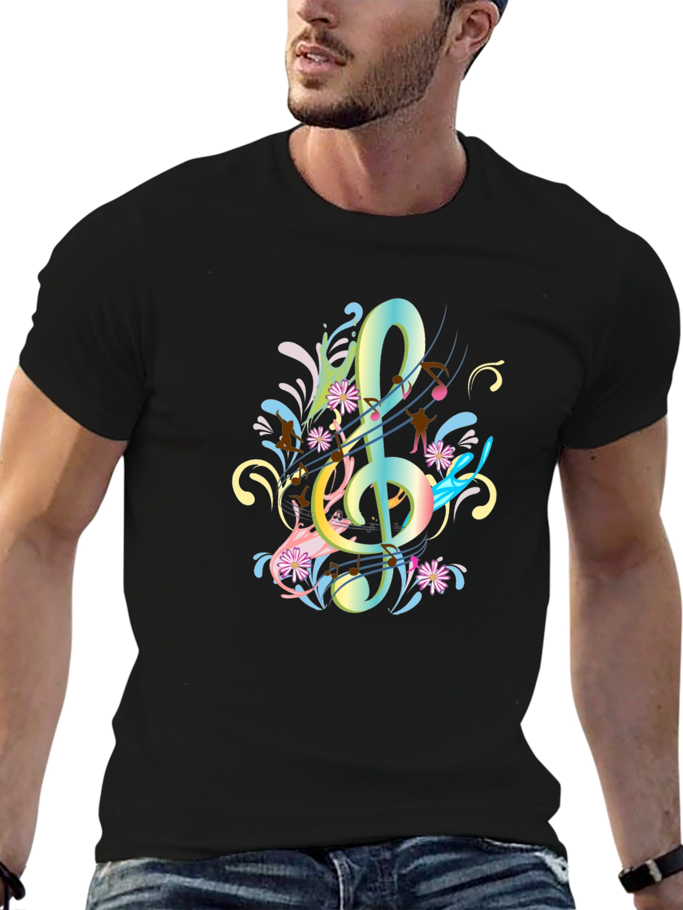 Musical Treble Clef Graphic Tee - Black