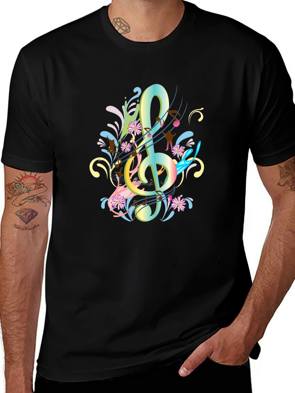 Musical Treble Clef Graphic Tee - Black