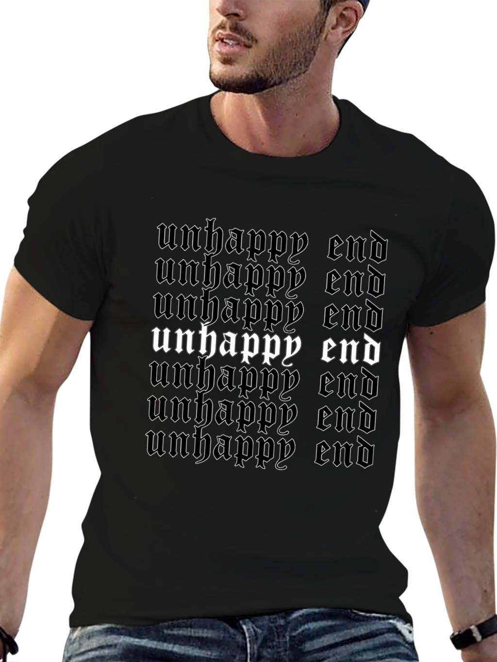 Unhappy End Graphic Tee - Gothic Style Black T-Shirt