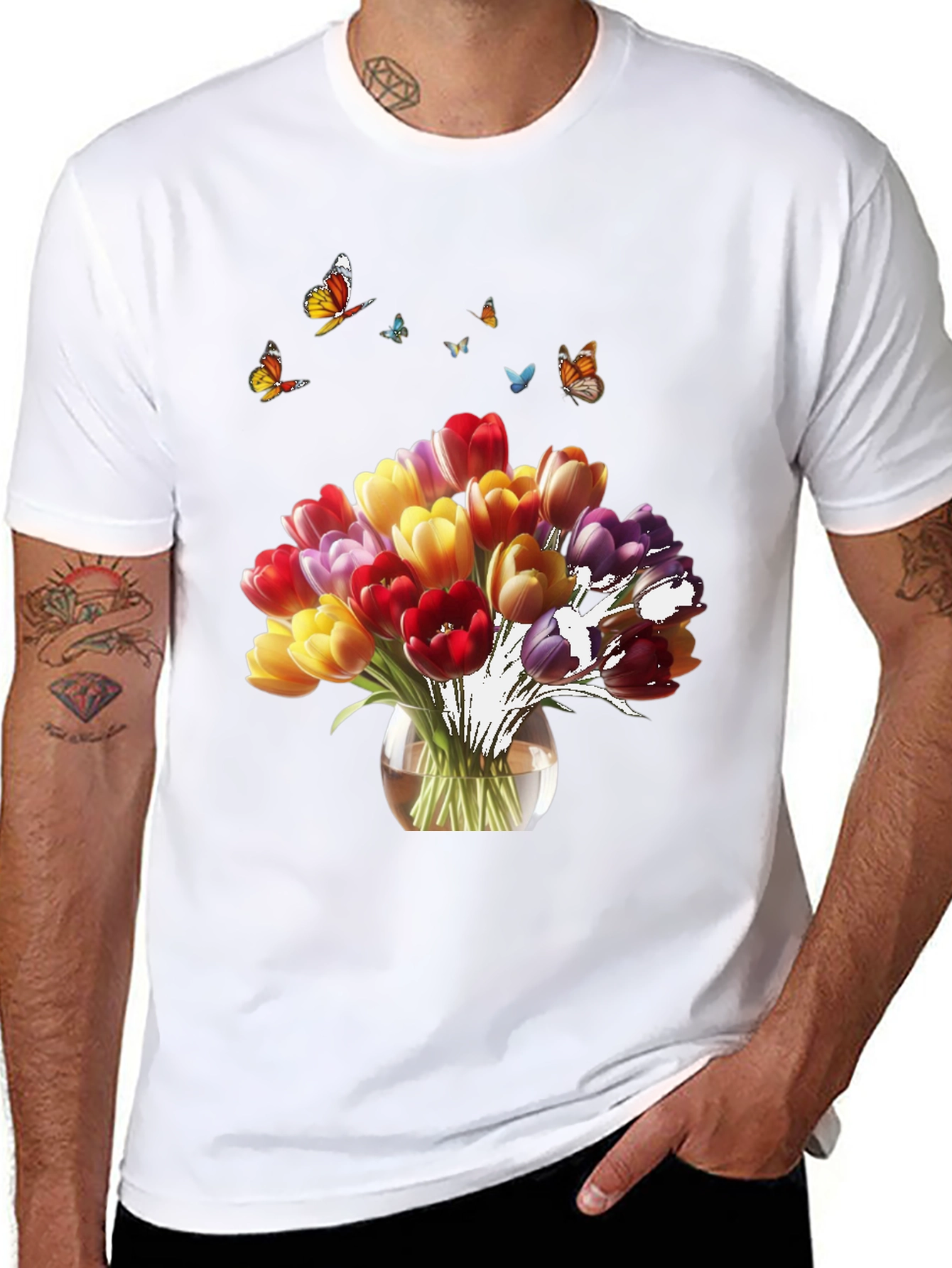 Floral Tulips & Butterflies T-Shirt