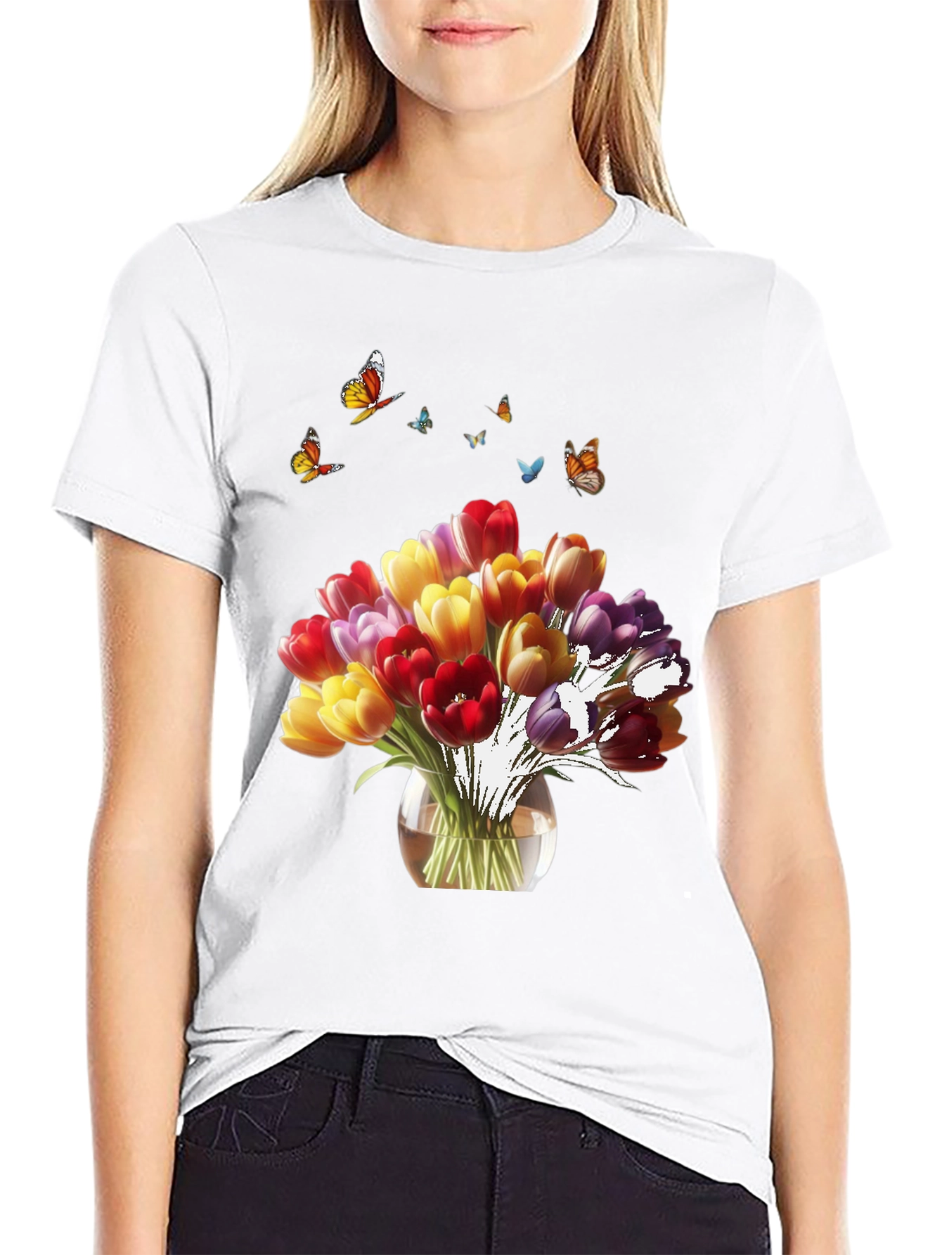 Floral Tulips & Butterflies T-Shirt