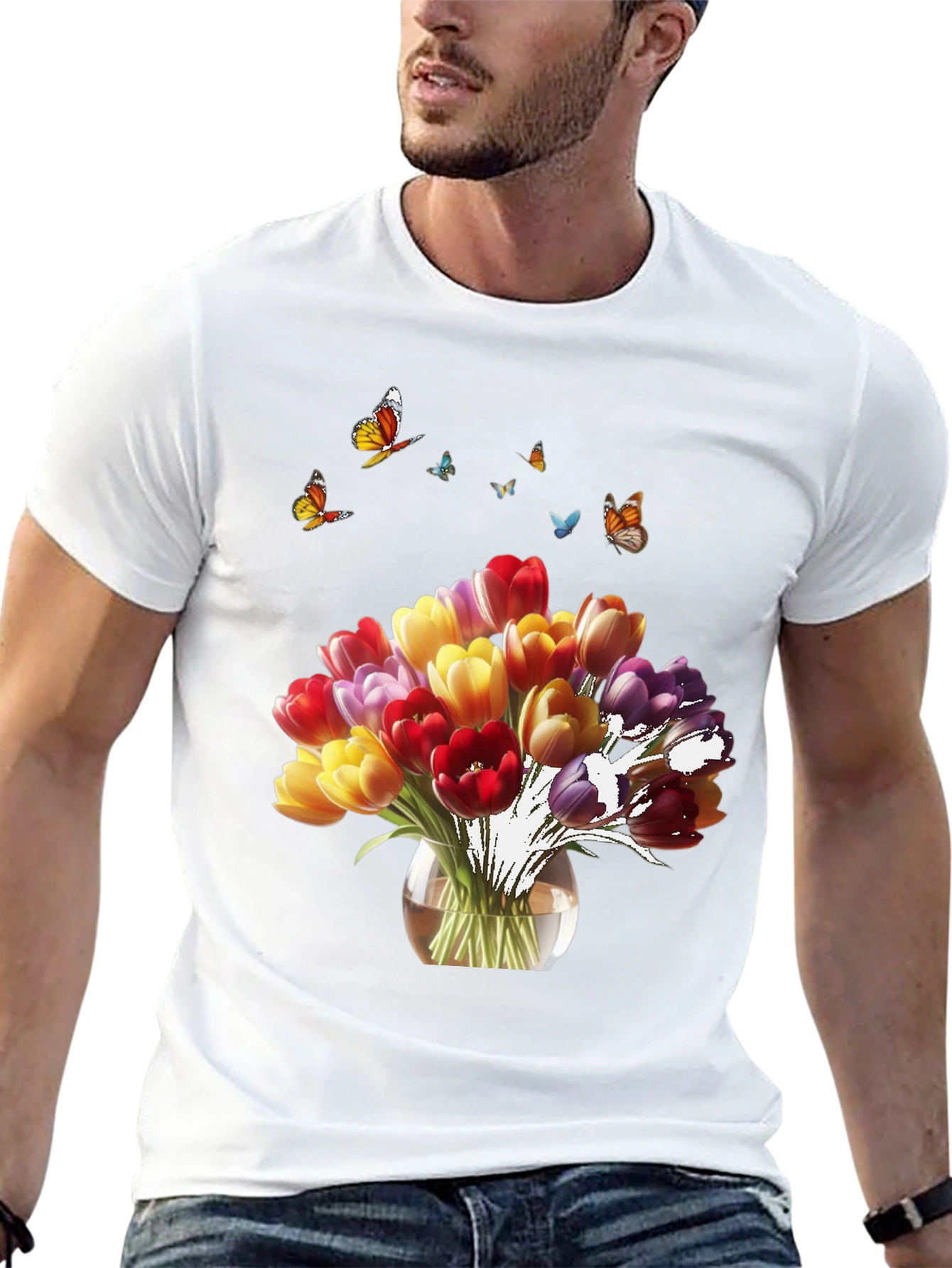 Floral Tulips & Butterflies T-Shirt