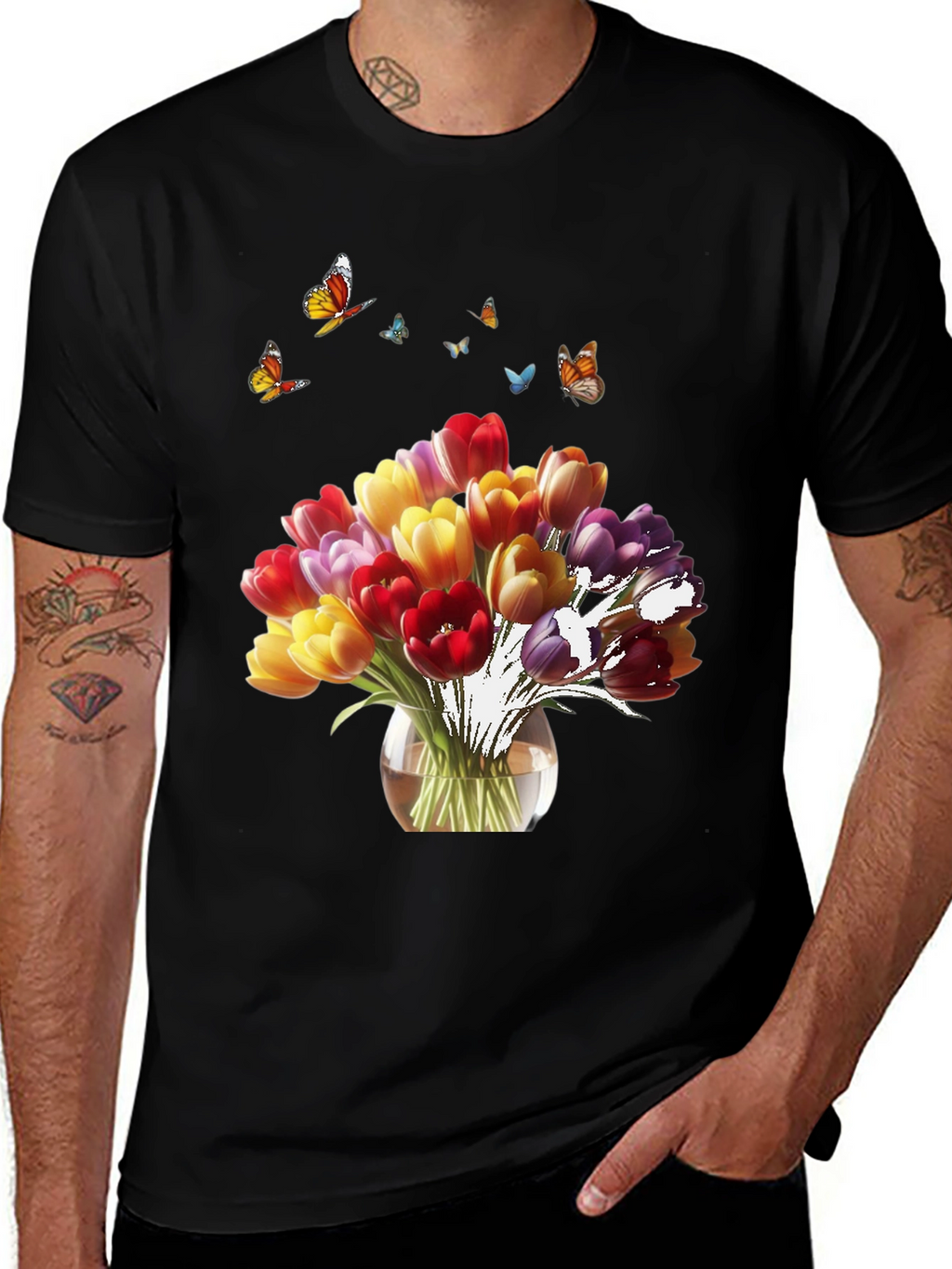 Floral Tulips & Butterflies T-Shirt
