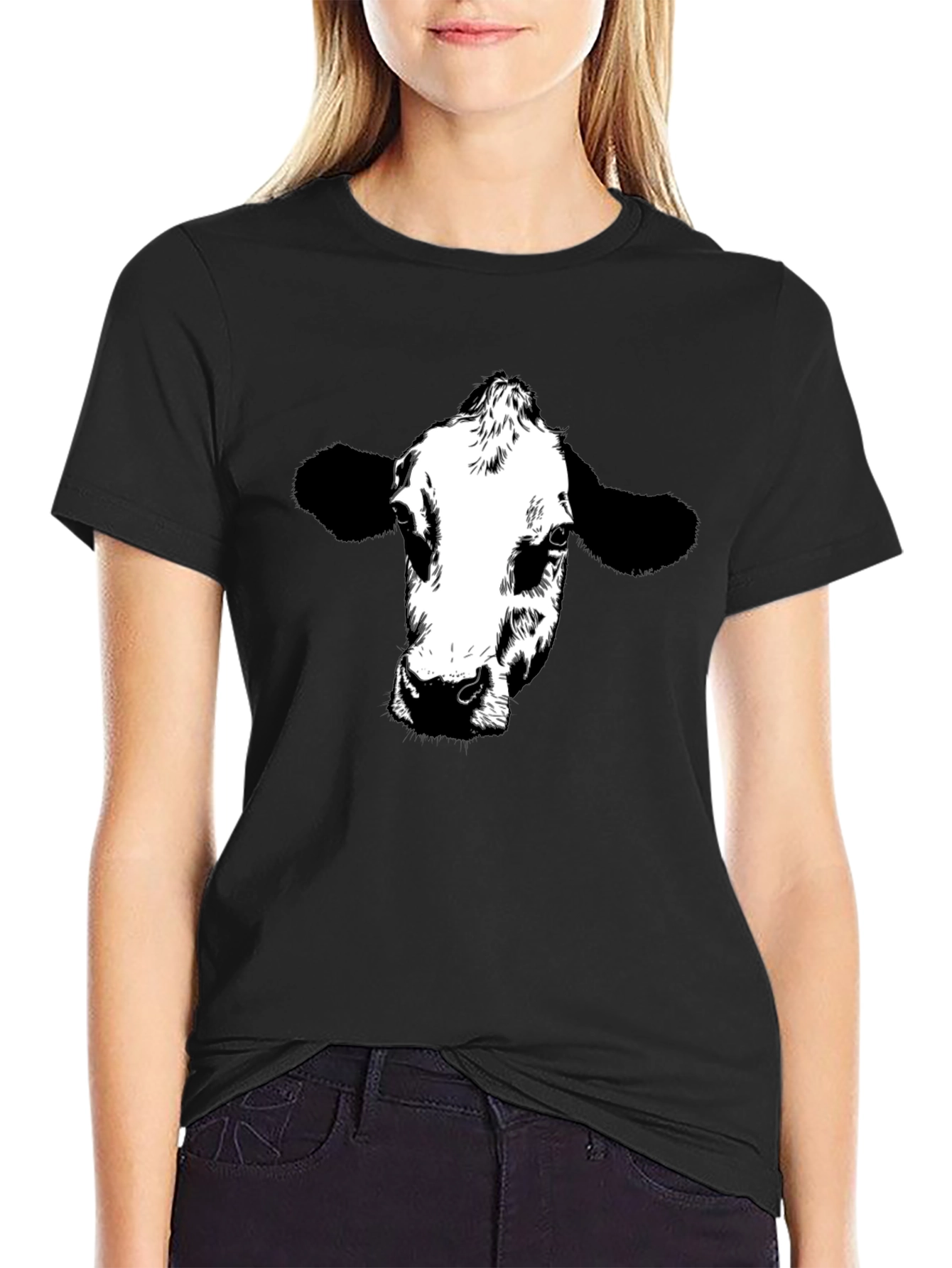 Cow Graphic Tee - Black Cotton T-Shirt