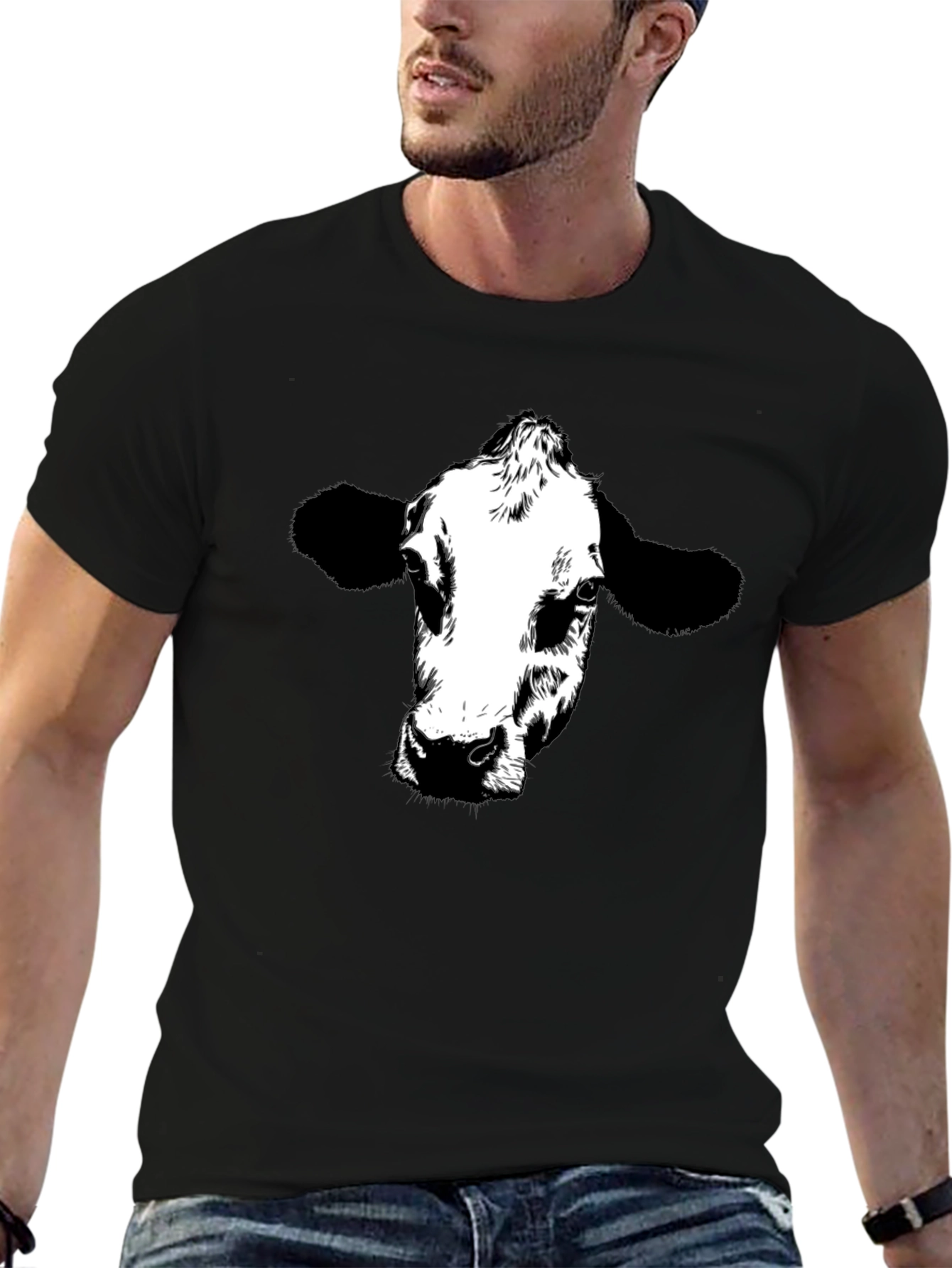 Cow Graphic Tee - Black Cotton T-Shirt