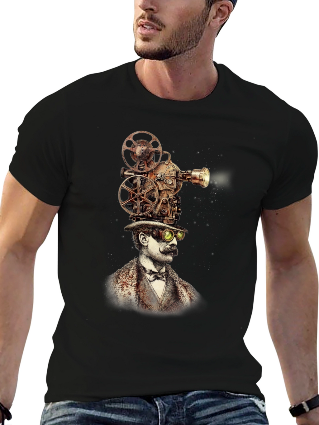 Steampunk Projector Head Black T-Shirt