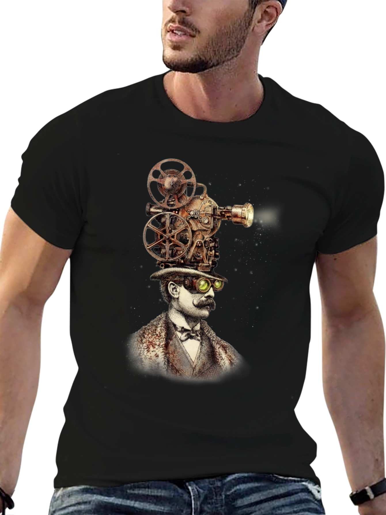Steampunk Projector Head Black T-Shirt