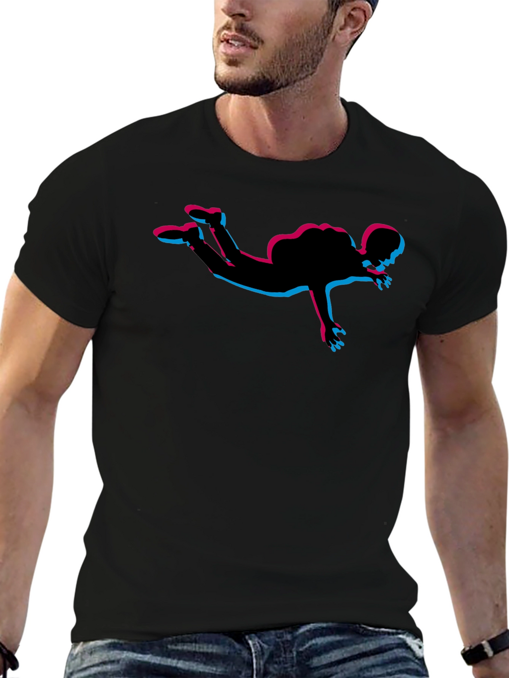 Skydiving Silhouette Graphic Tee - Black