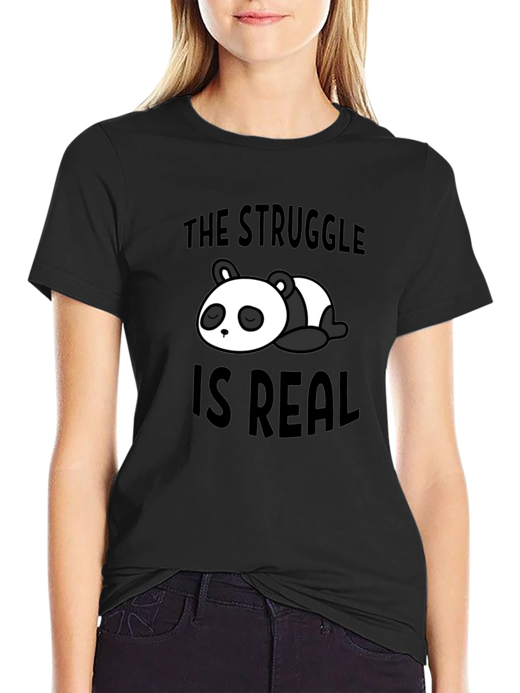 Struggle is Real Panda Graphic Black T-Shirt
