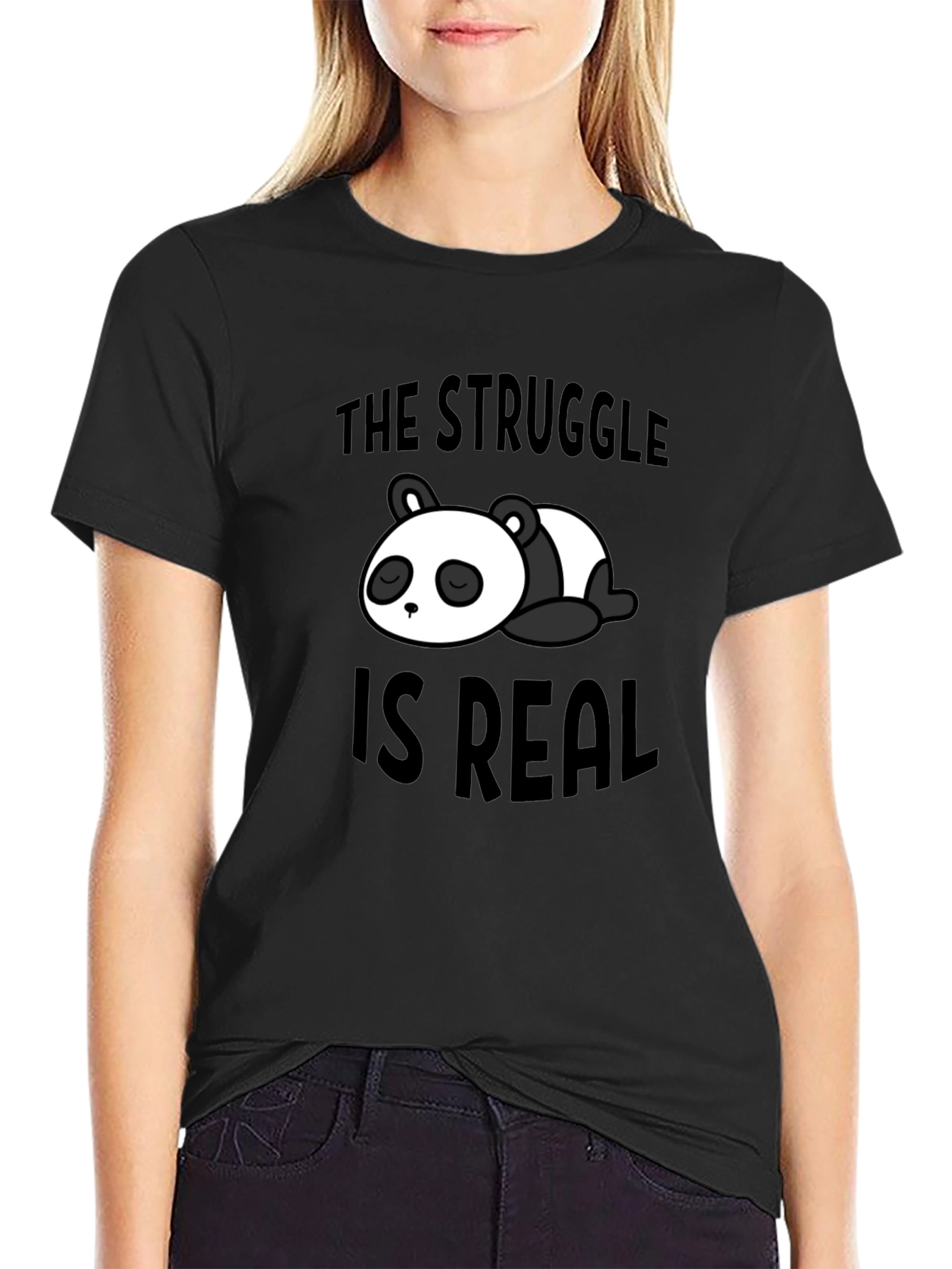 Struggle is Real Panda Graphic Black T-Shirt