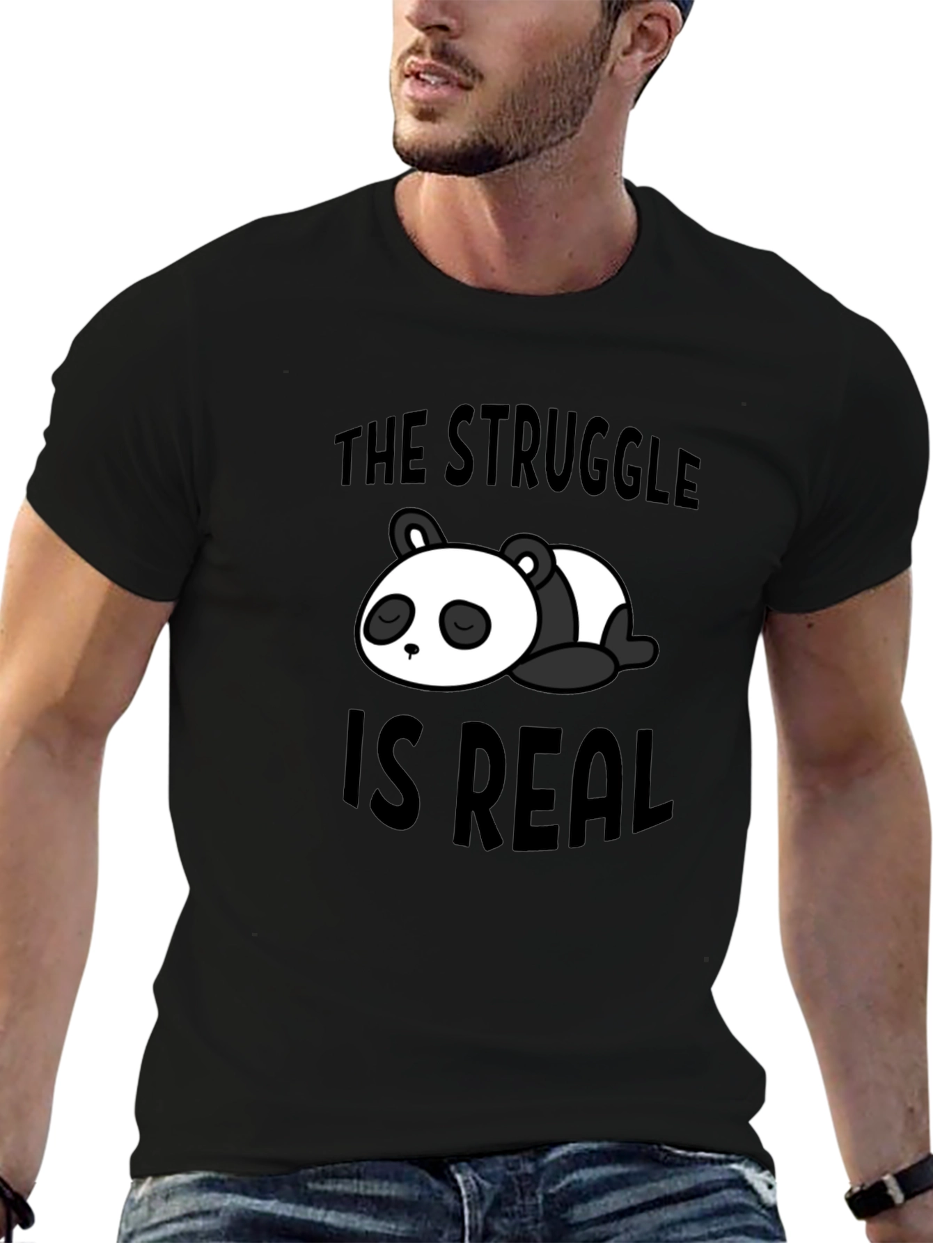 Struggle is Real Panda Graphic Black T-Shirt