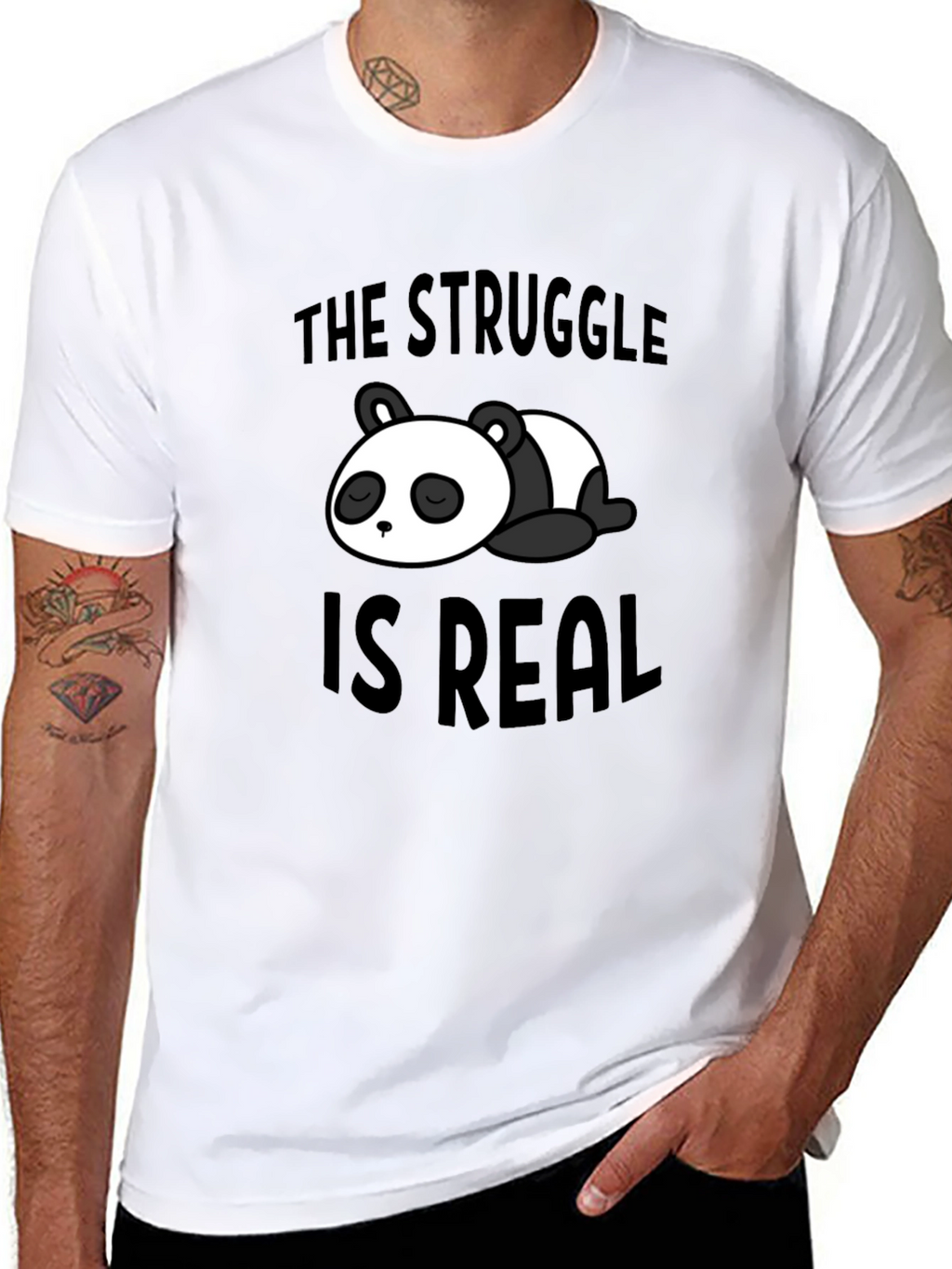 Struggle is Real Panda Graphic Black T-Shirt