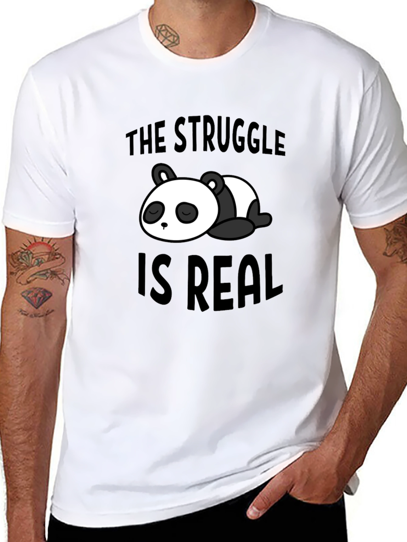 Struggle is Real Panda Graphic Black T-Shirt