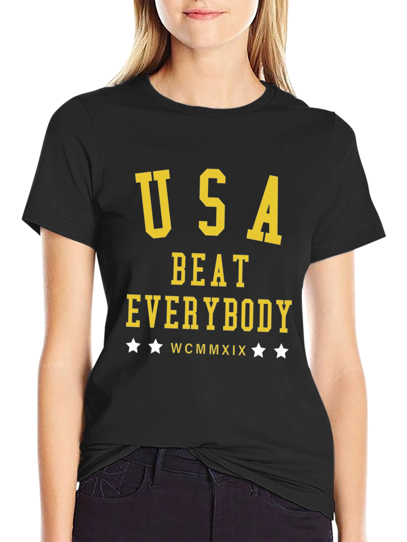 USA Beat Everybody T-Shirt - Black Cotton Tee