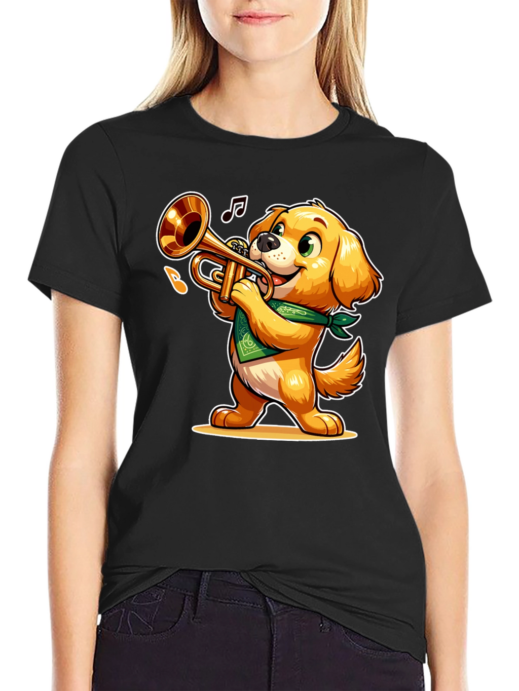 Dog Playing Trumpet T-Shirt - Fun Cartoon Design