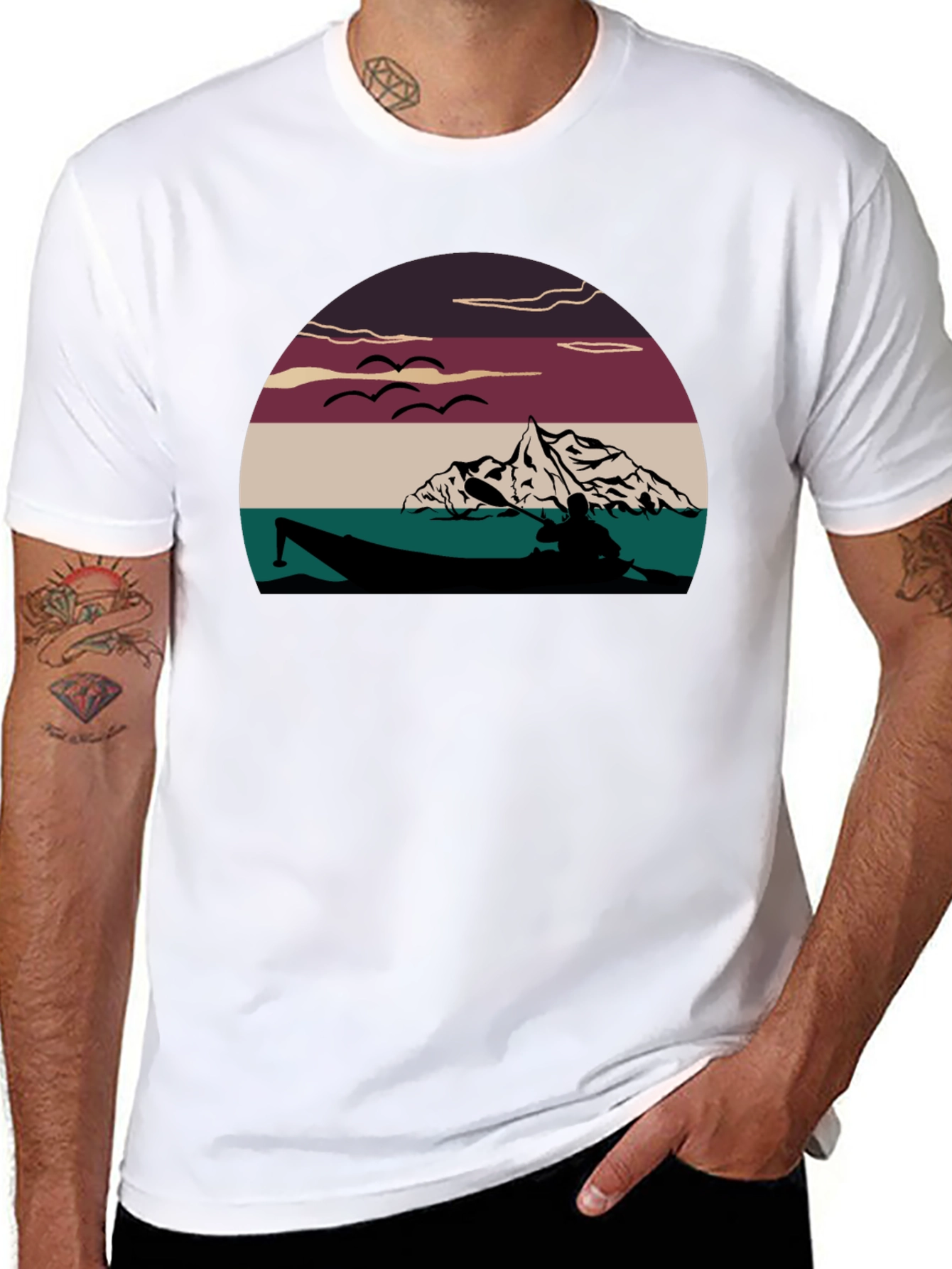 Kayak Lake Sunset Graphic T-Shirt