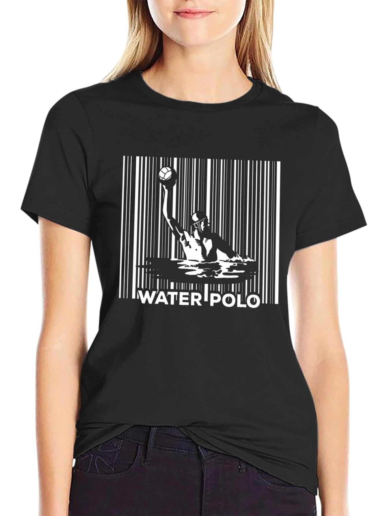 Water Polo Barcode Graphic Black T-Shirt