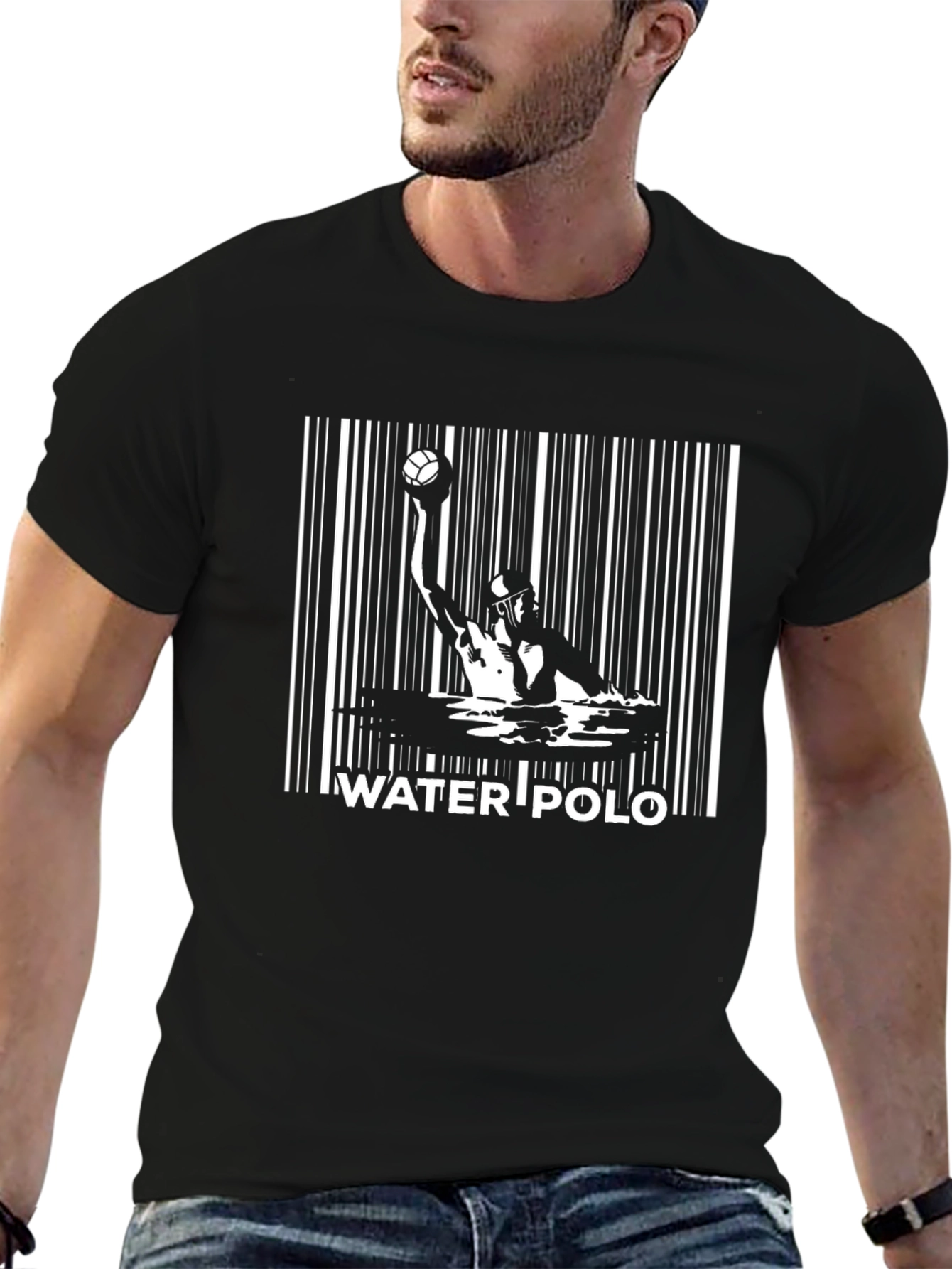 Water Polo Barcode Graphic Black T-Shirt