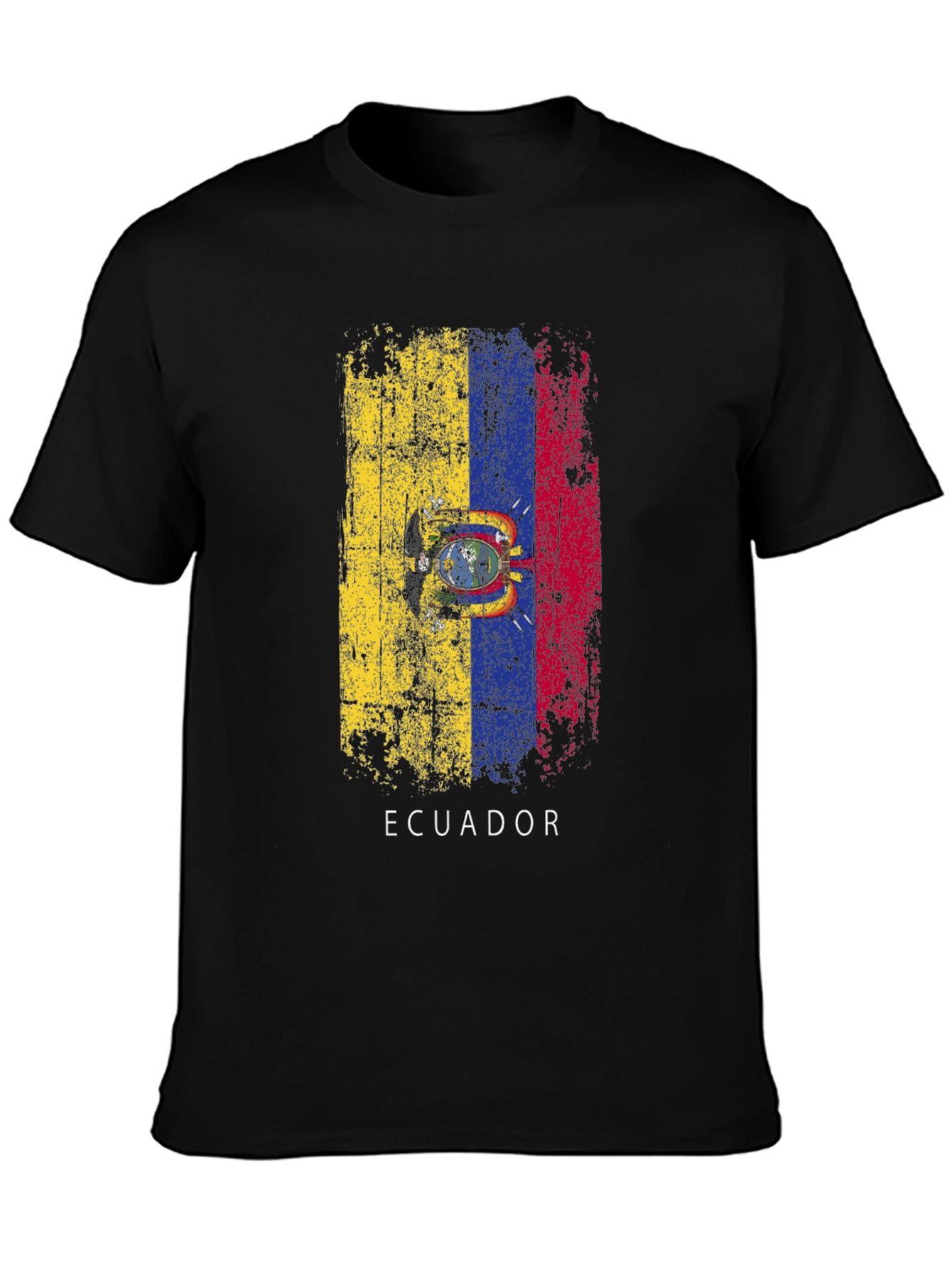 Ecuador Flag Graphic Tee - Distressed Print Black T-Shirt