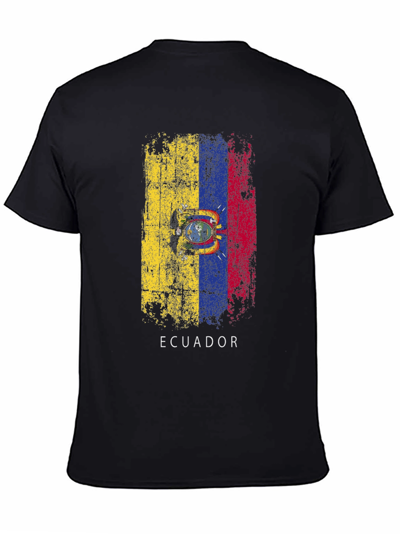Ecuador Flag Graphic Tee - Distressed Print Black T-Shirt