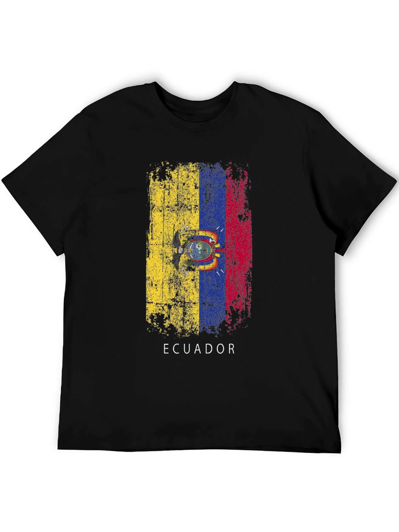 Ecuador Flag Graphic Tee - Distressed Print Black T-Shirt