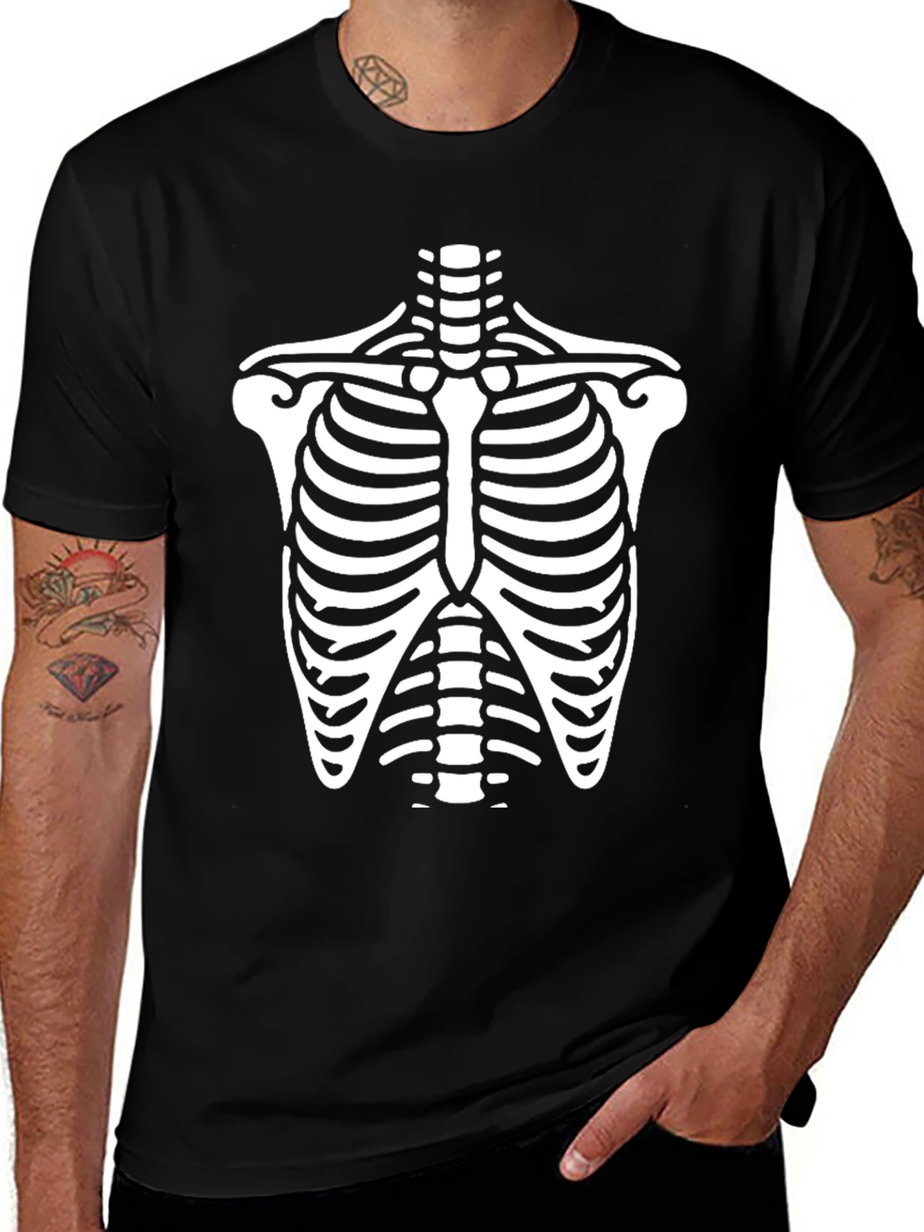 Skeleton Rib Cage Graphic Tee - Halloween T-Shirt