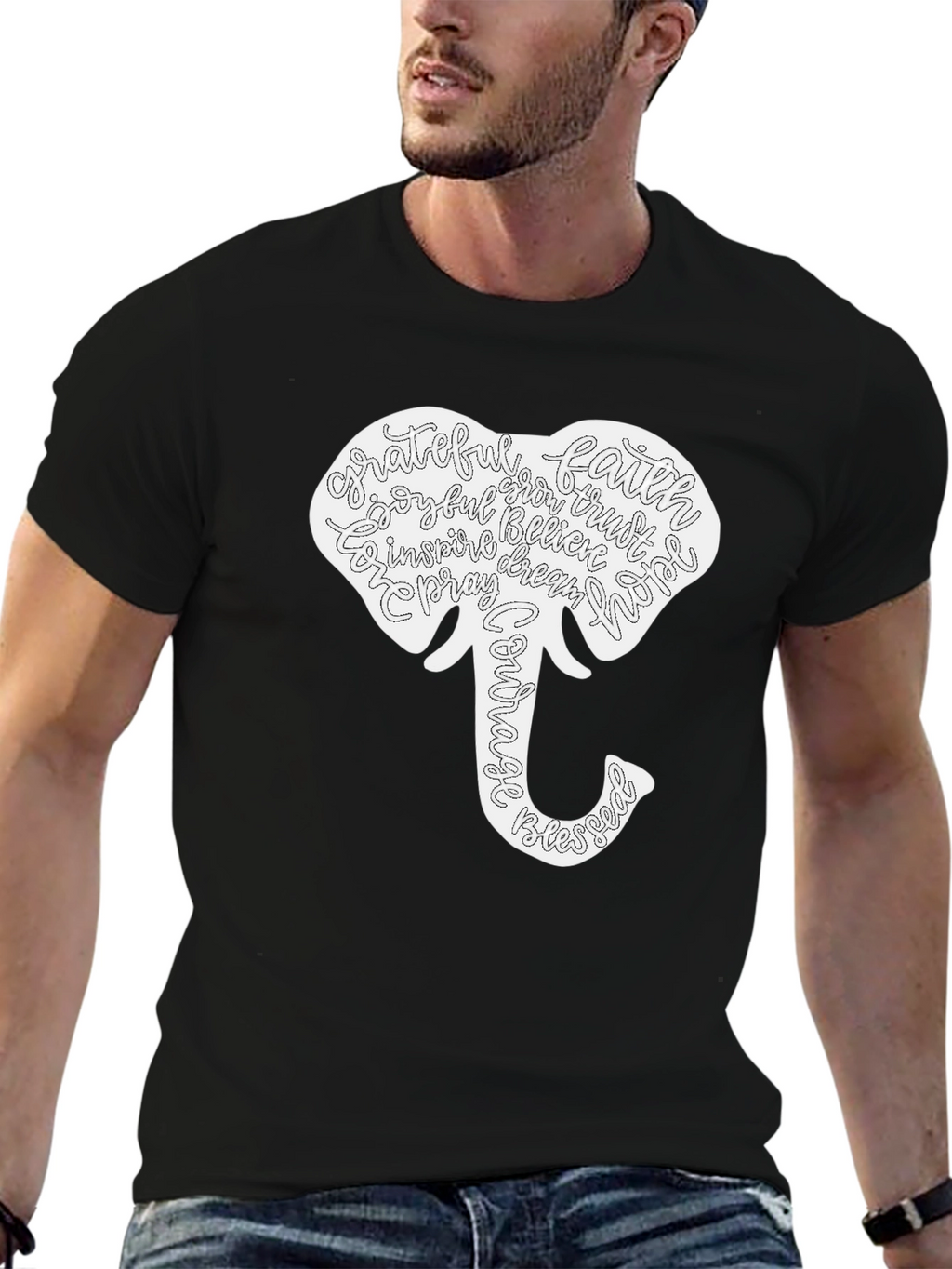 Elephant Word Art Graphic T-Shirt