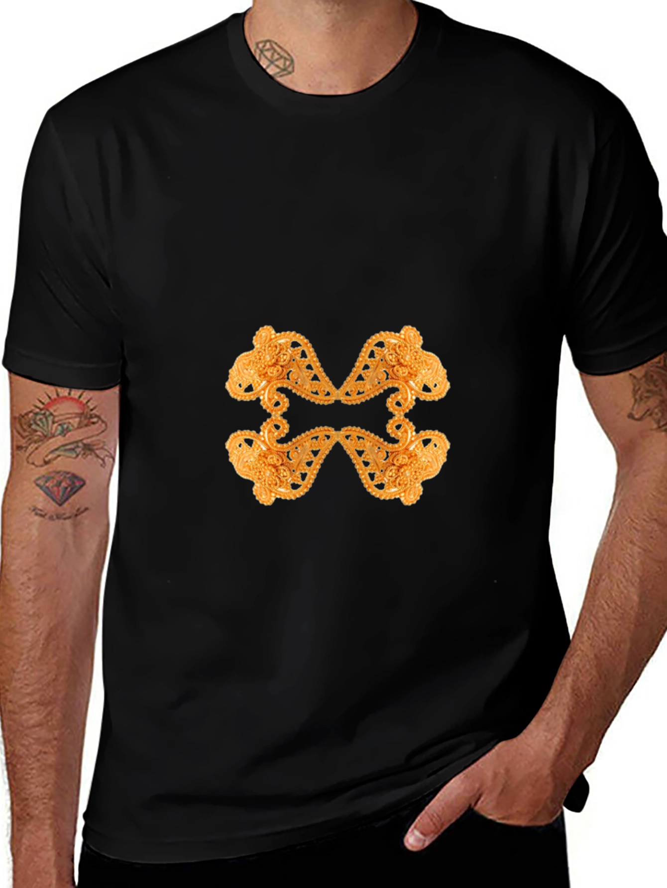 Ornate Gold Pattern Black T-Shirt