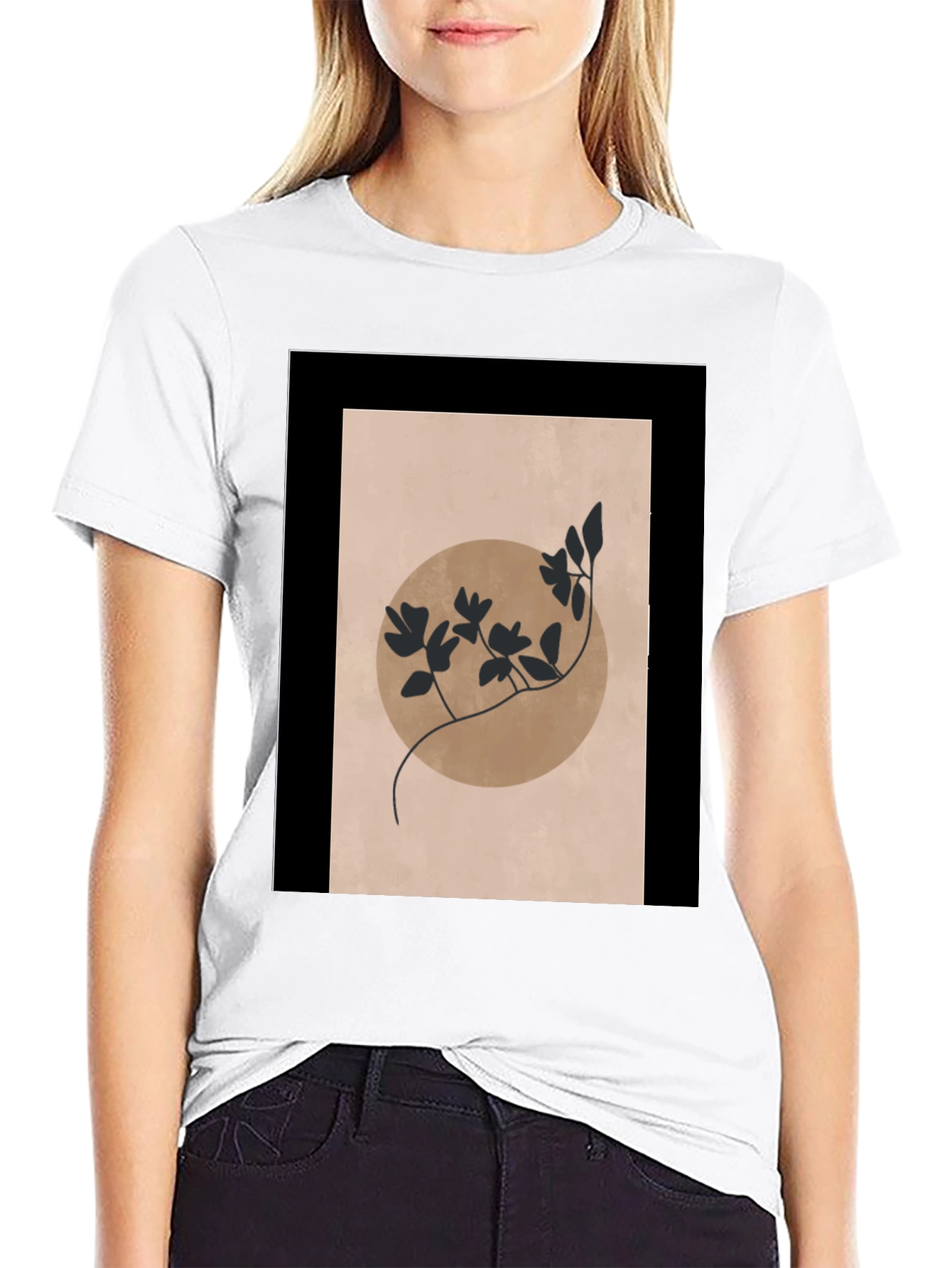 Minimalist Floral Graphic Black T-Shirt