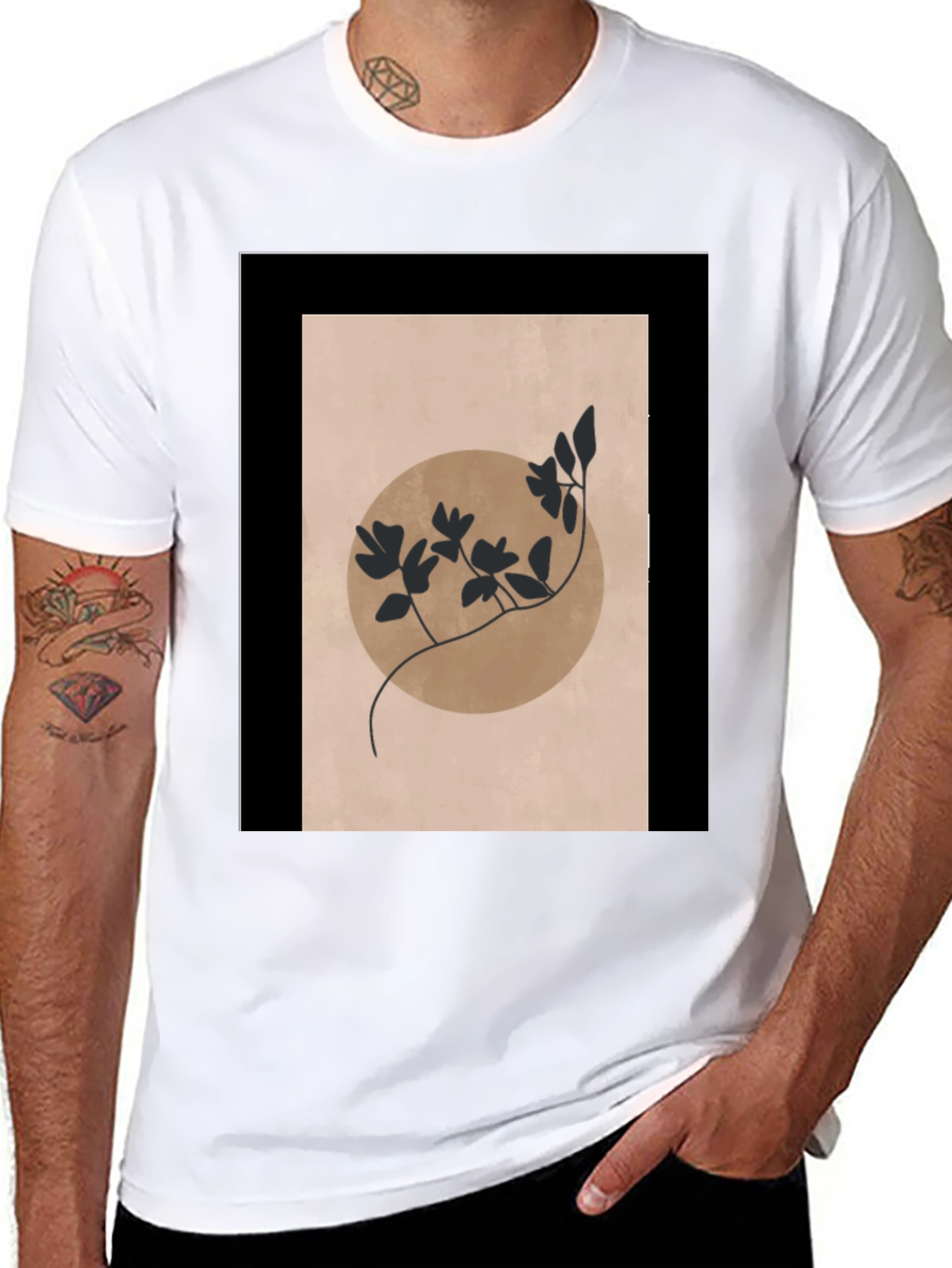 Minimalist Floral Graphic Black T-Shirt