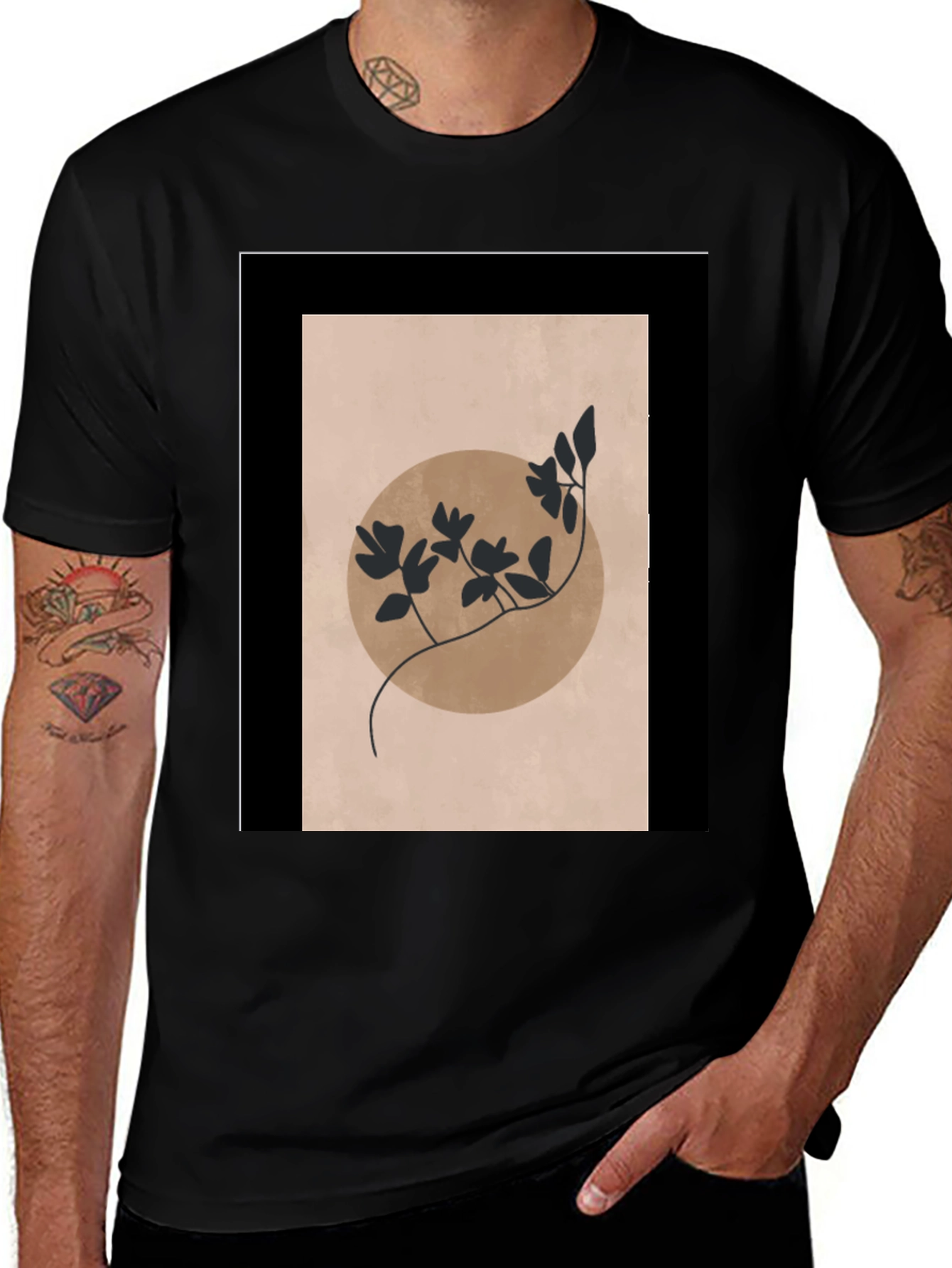 Minimalist Floral Graphic Black T-Shirt