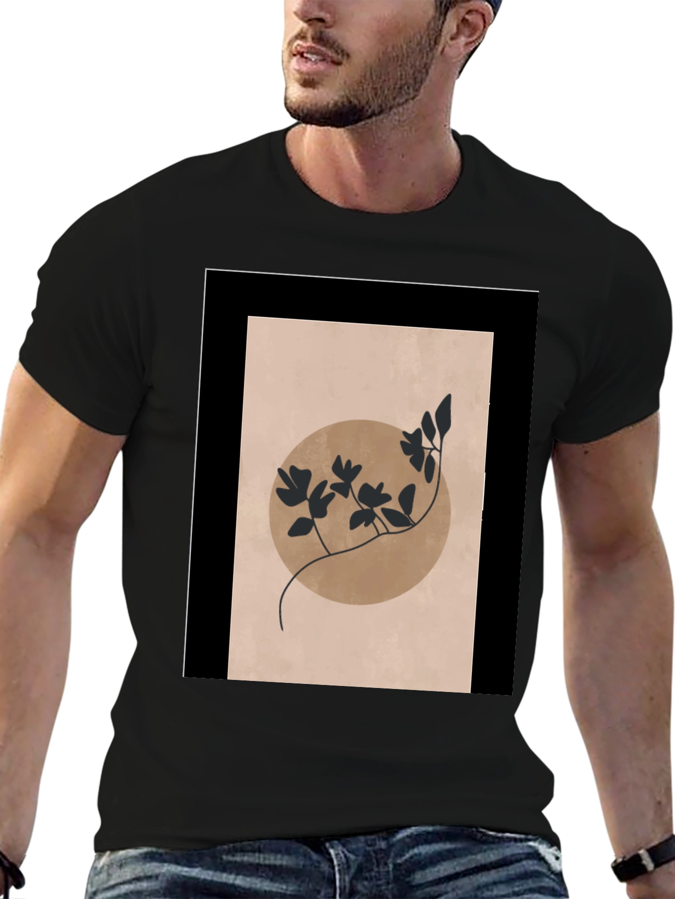Minimalist Floral Graphic Black T-Shirt