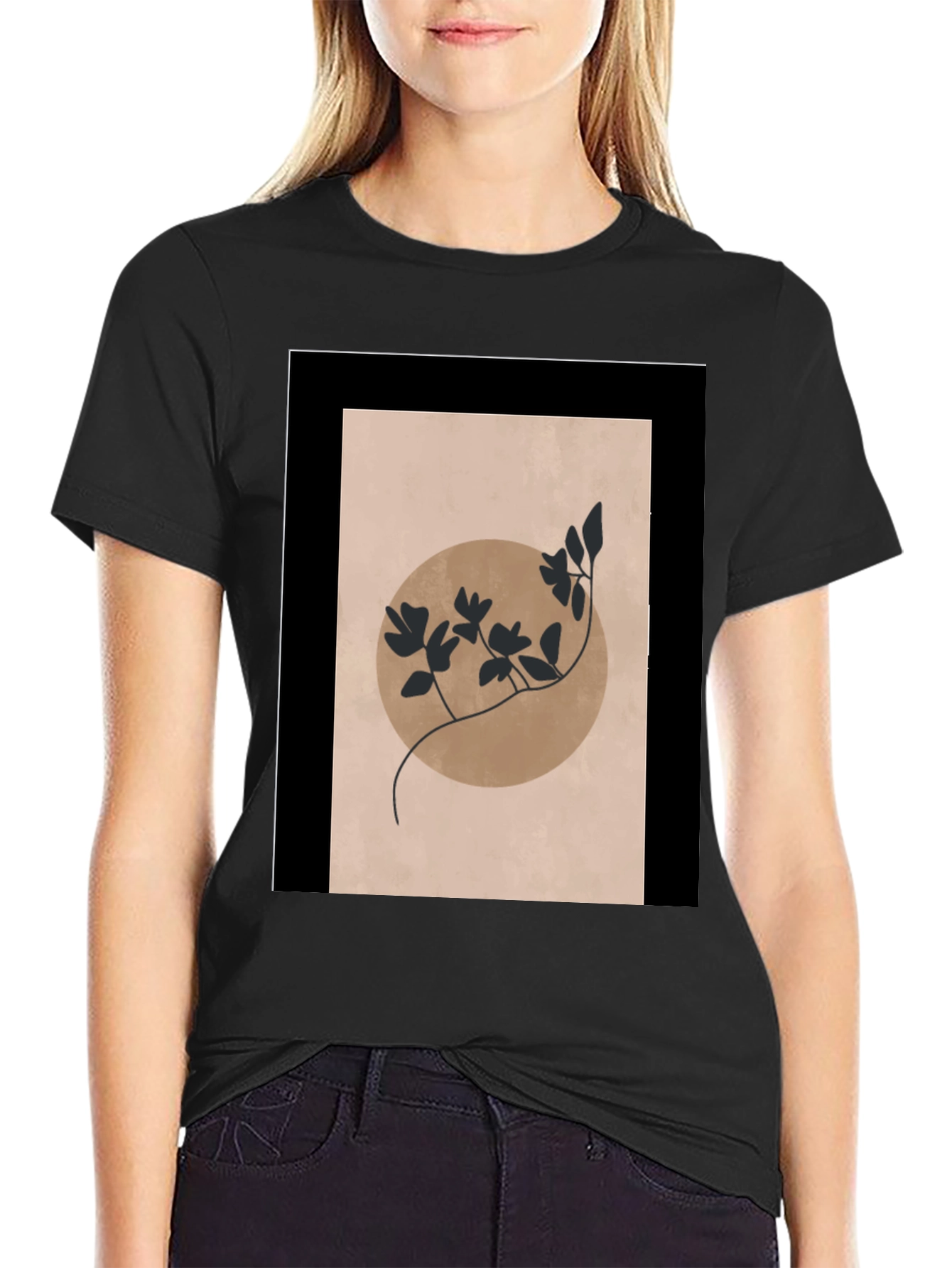 Minimalist Floral Graphic Black T-Shirt