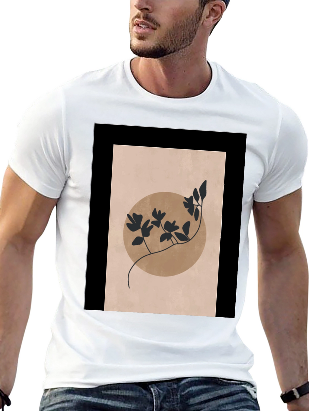 Minimalist Floral Graphic Black T-Shirt
