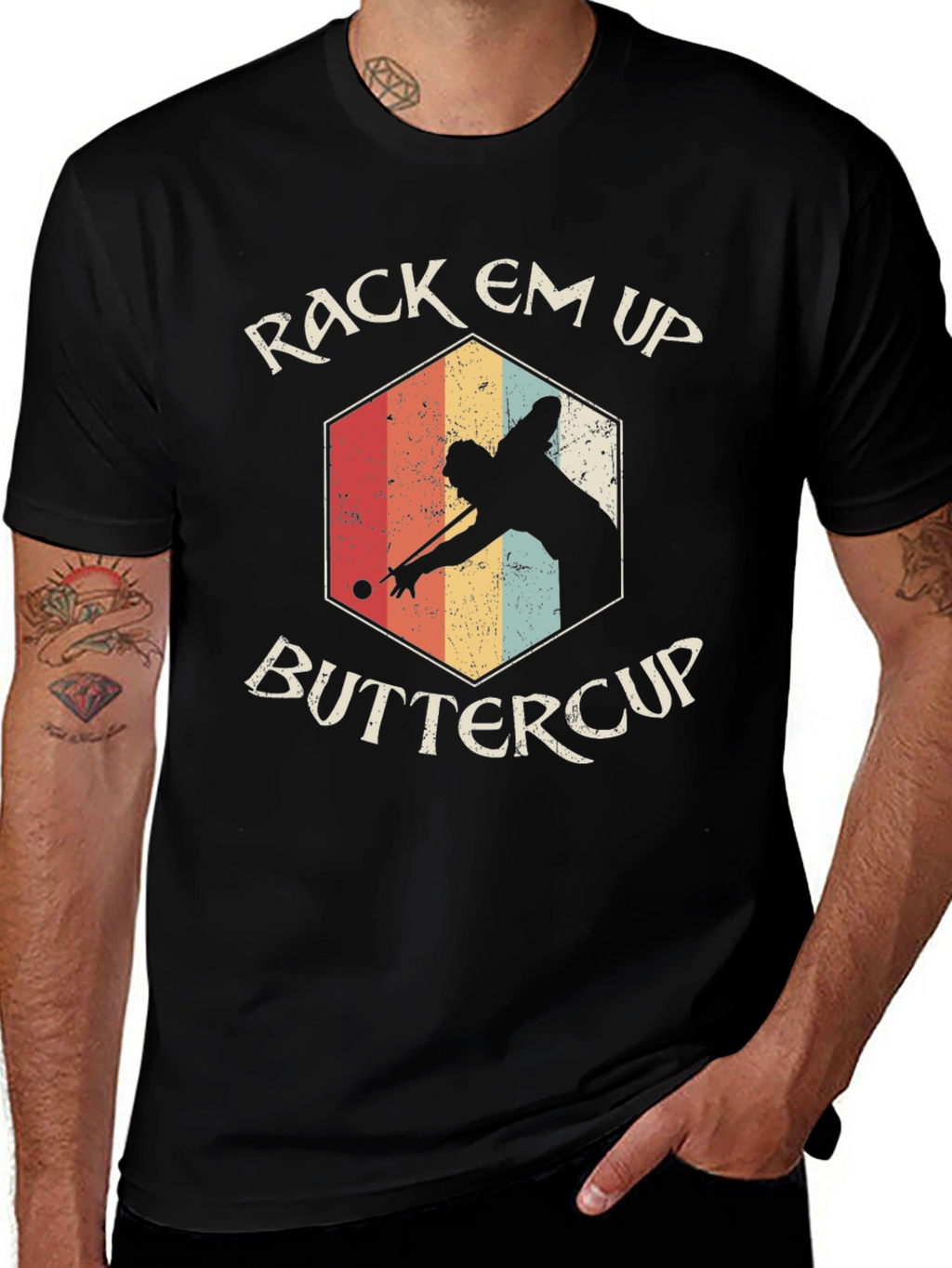 Rack Em Up Buttercup Retro Billiards T-Shirt