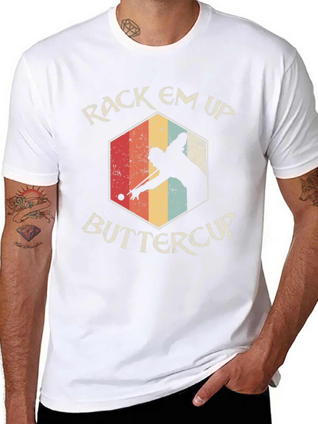 Rack Em Up Buttercup Retro Billiards T-Shirt