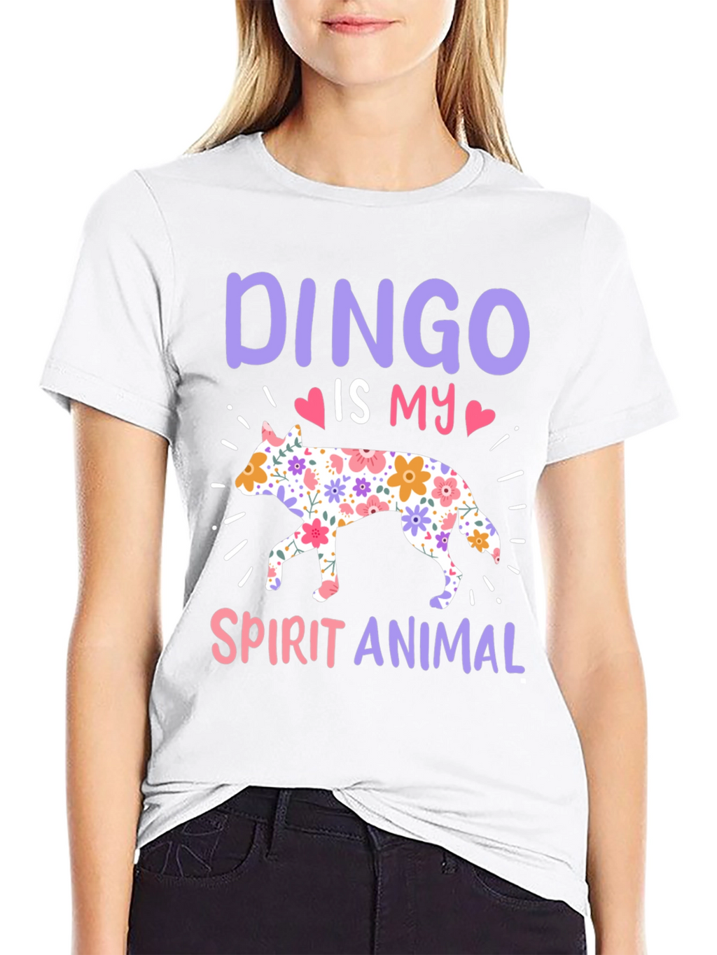 Dingo Spirit Animal Floral Design T-Shirt