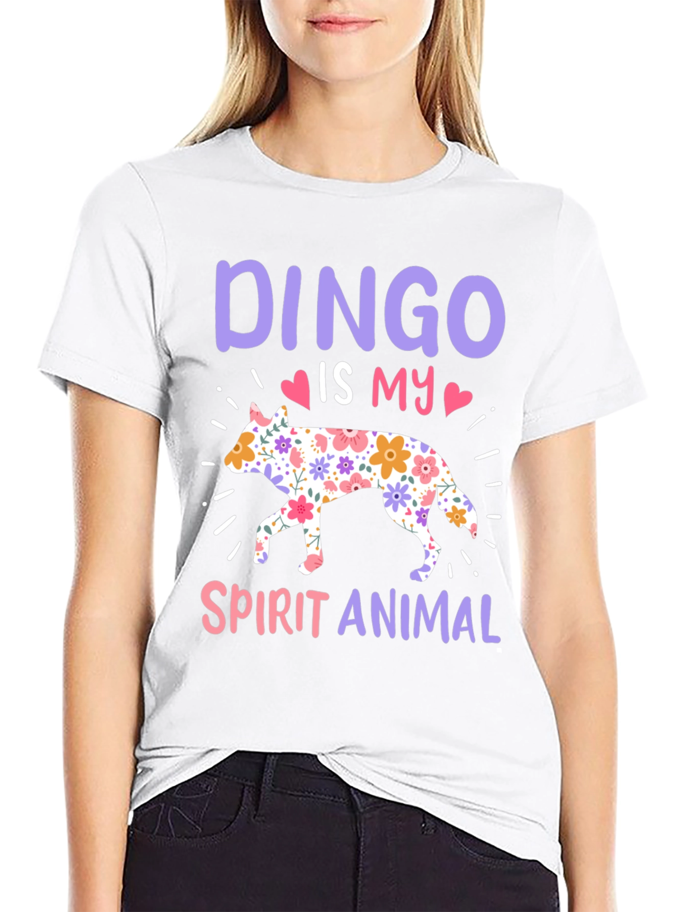 Dingo Spirit Animal Floral Design T-Shirt