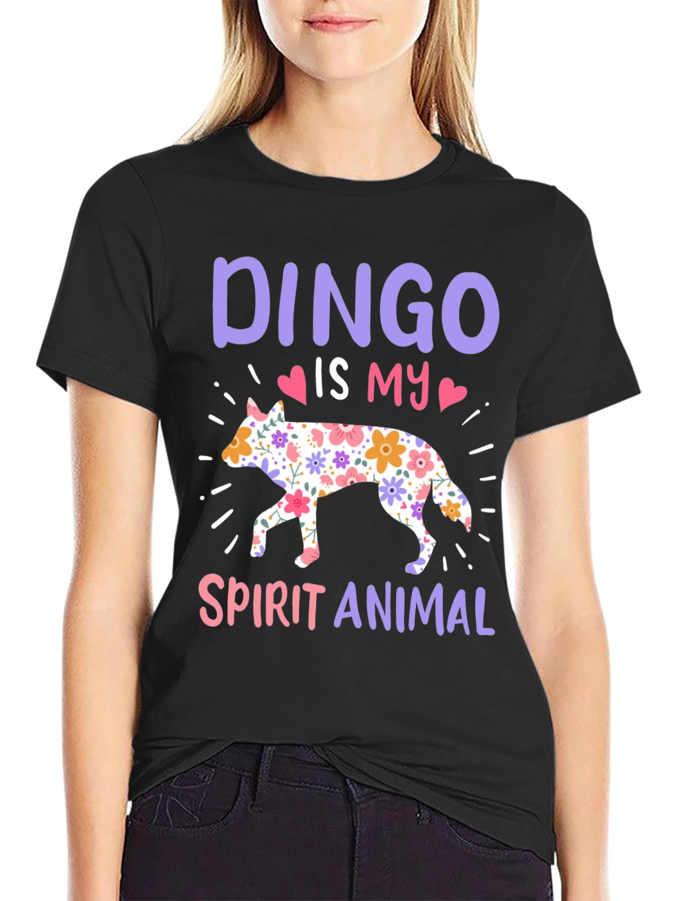 Dingo Spirit Animal Floral Design T-Shirt
