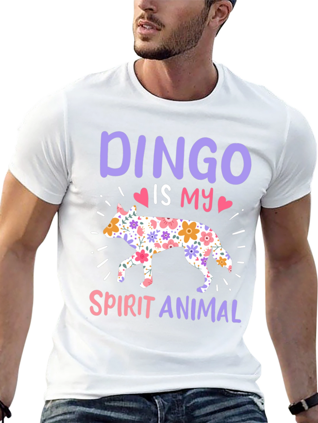 Dingo Spirit Animal Floral Design T-Shirt