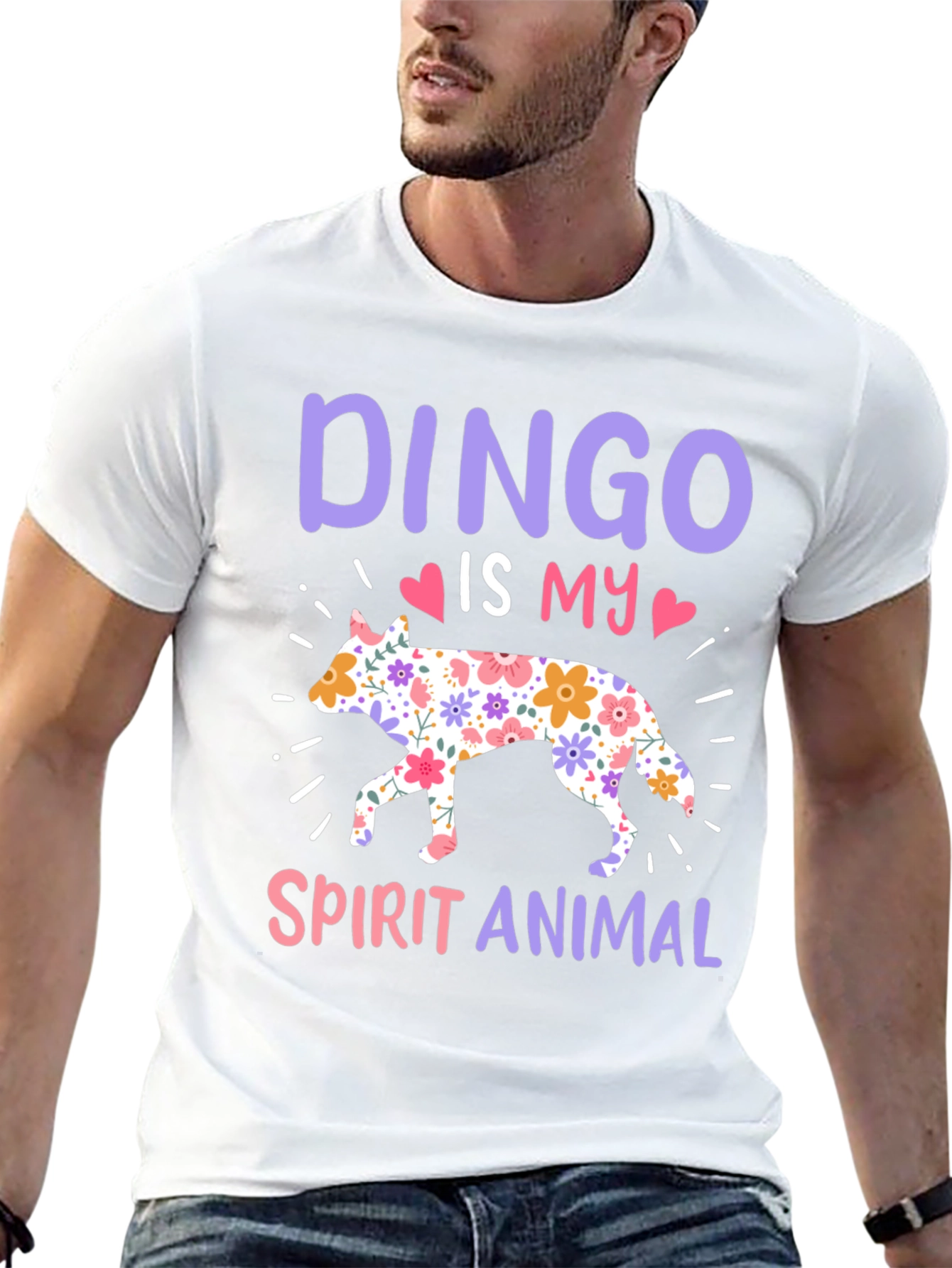 Dingo Spirit Animal Floral Design T-Shirt