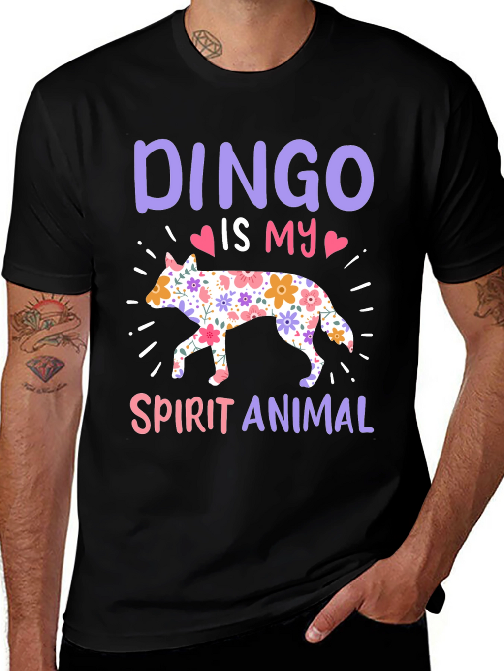 Dingo Spirit Animal Floral Design T-Shirt