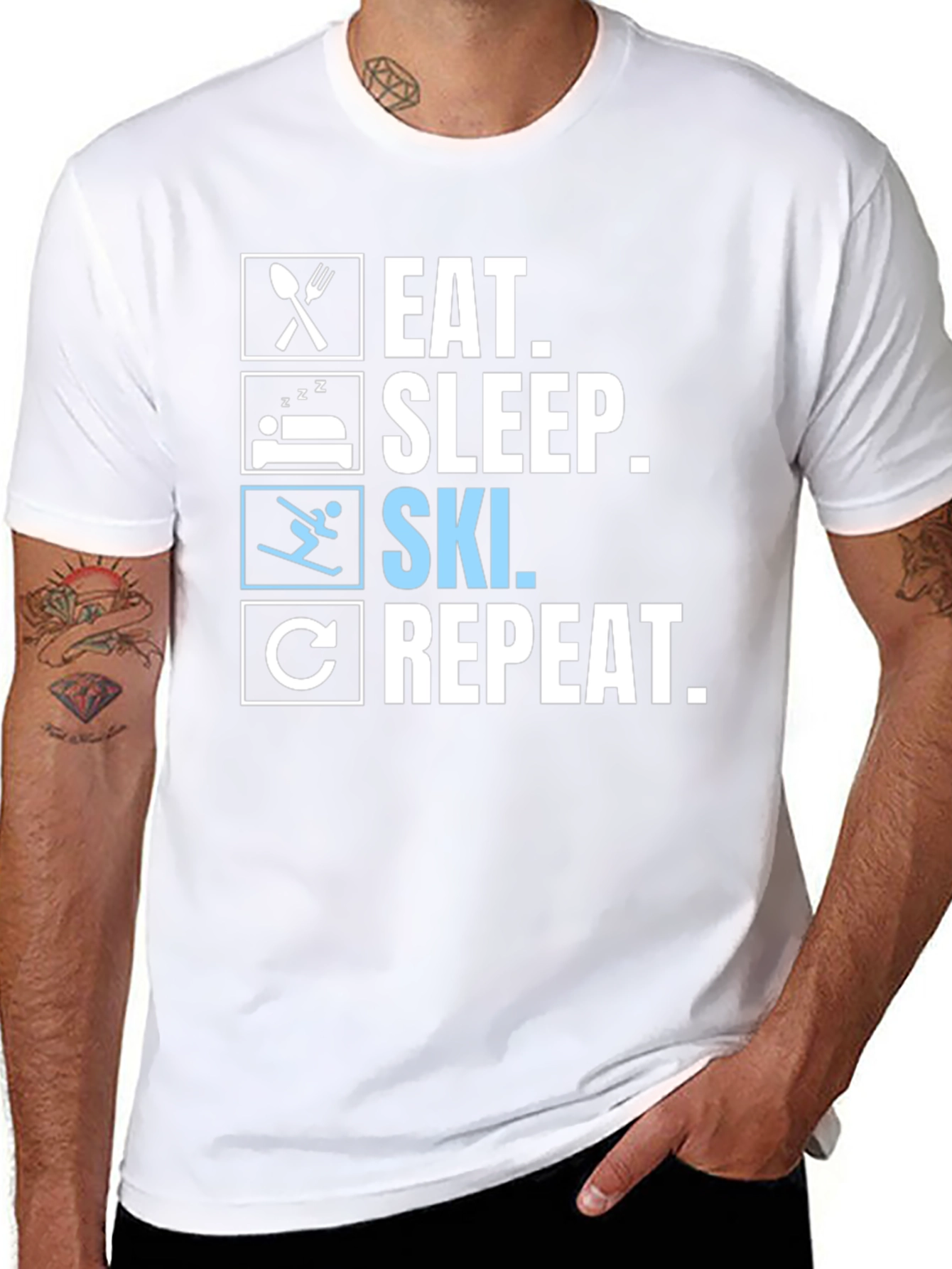 Eat Sleep Ski Repeat Black T-Shirt