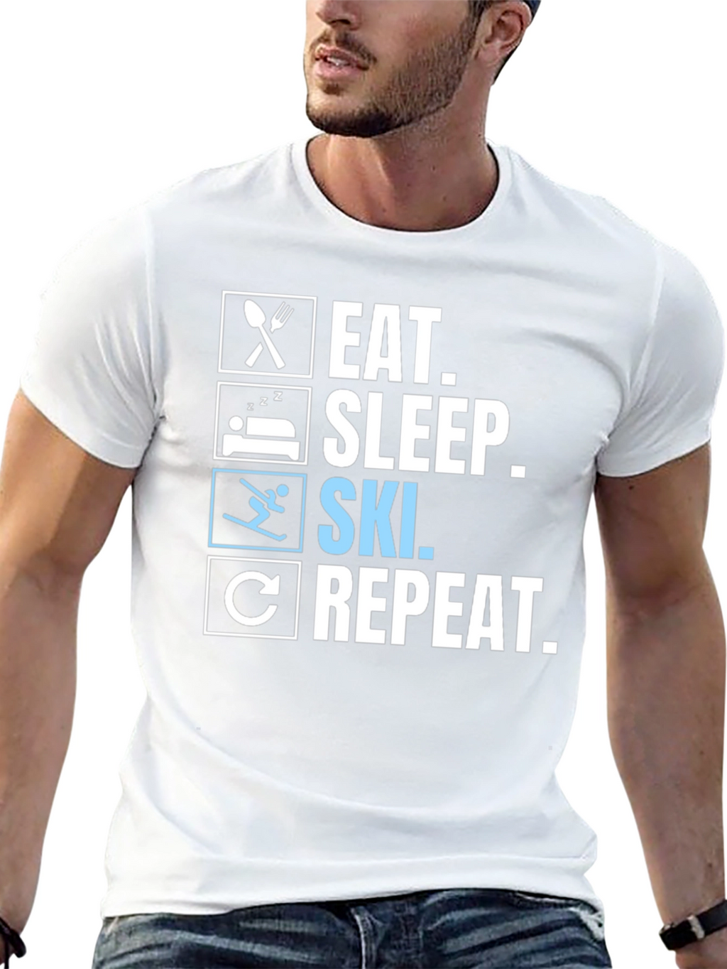 Eat Sleep Ski Repeat Black T-Shirt