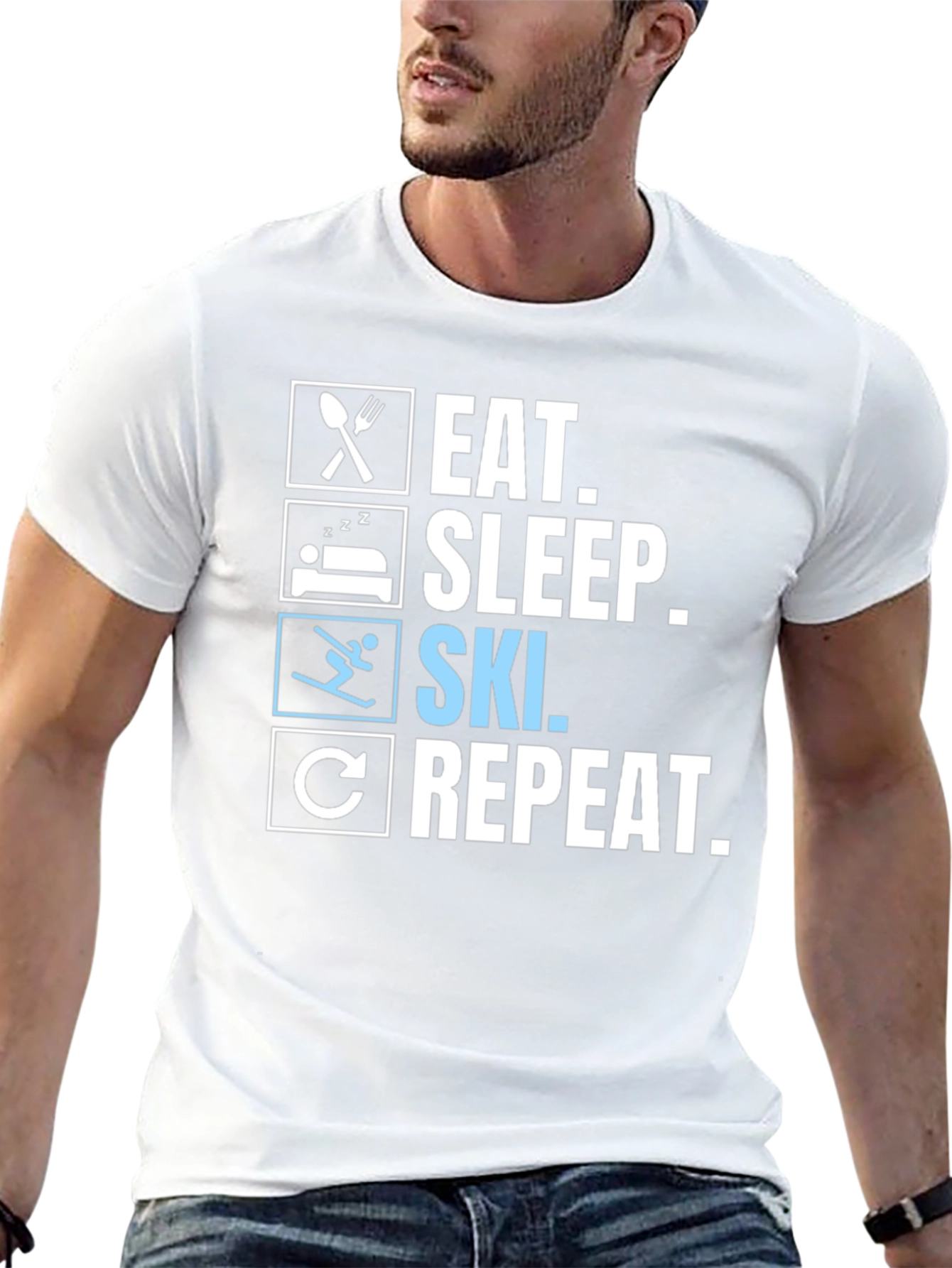 Eat Sleep Ski Repeat Black T-Shirt