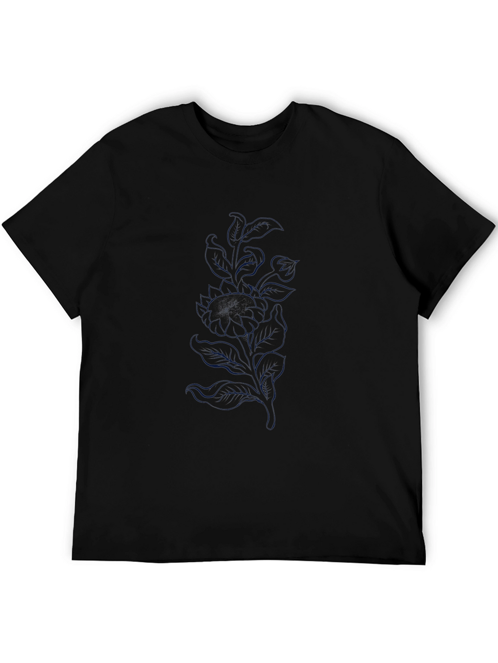 Mens Black T-Shirt with Subtle Floral Design