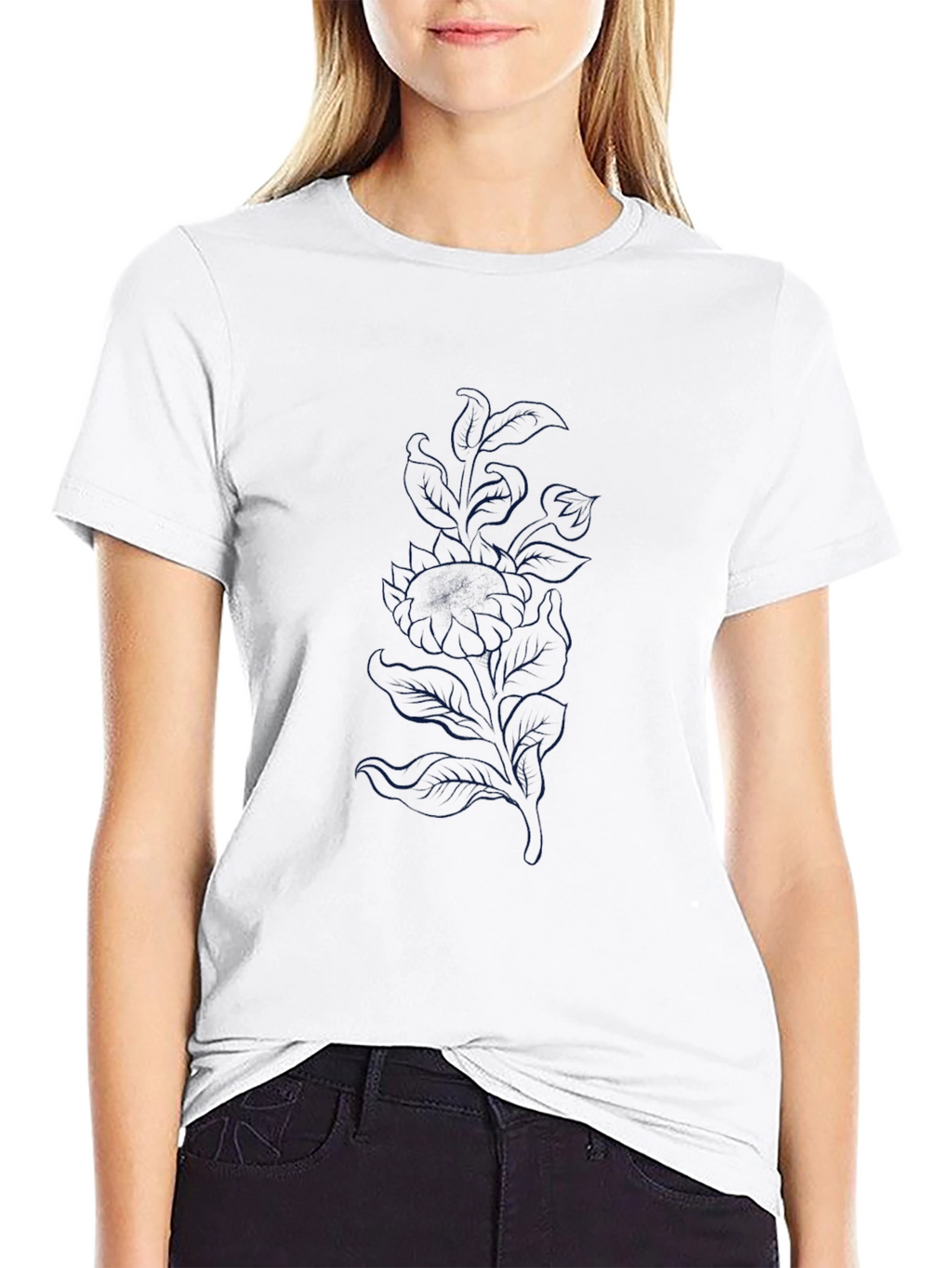 Mens Black T-Shirt with Subtle Floral Design