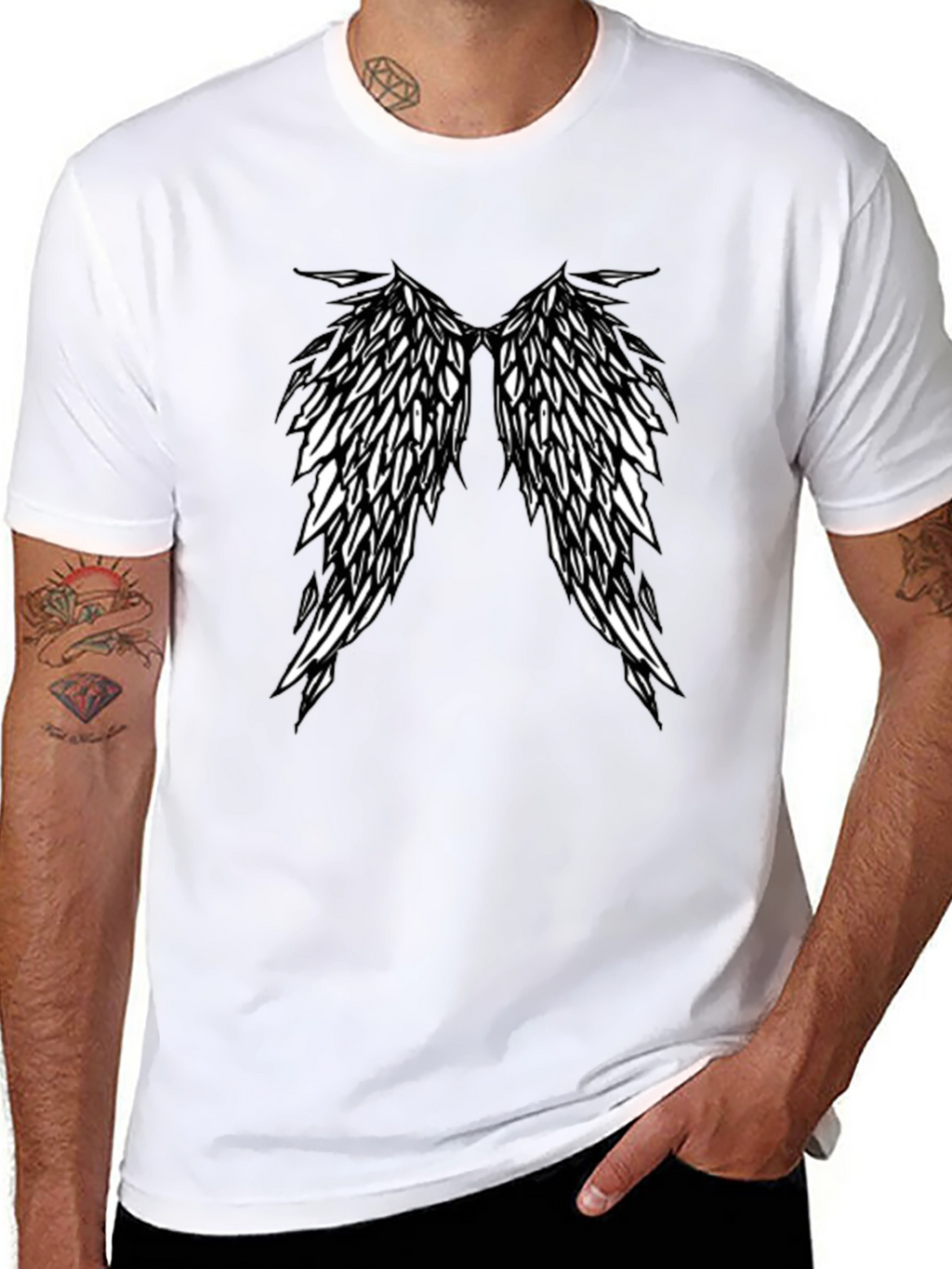 Winged Tee - Black Crew Neck T-Shirt